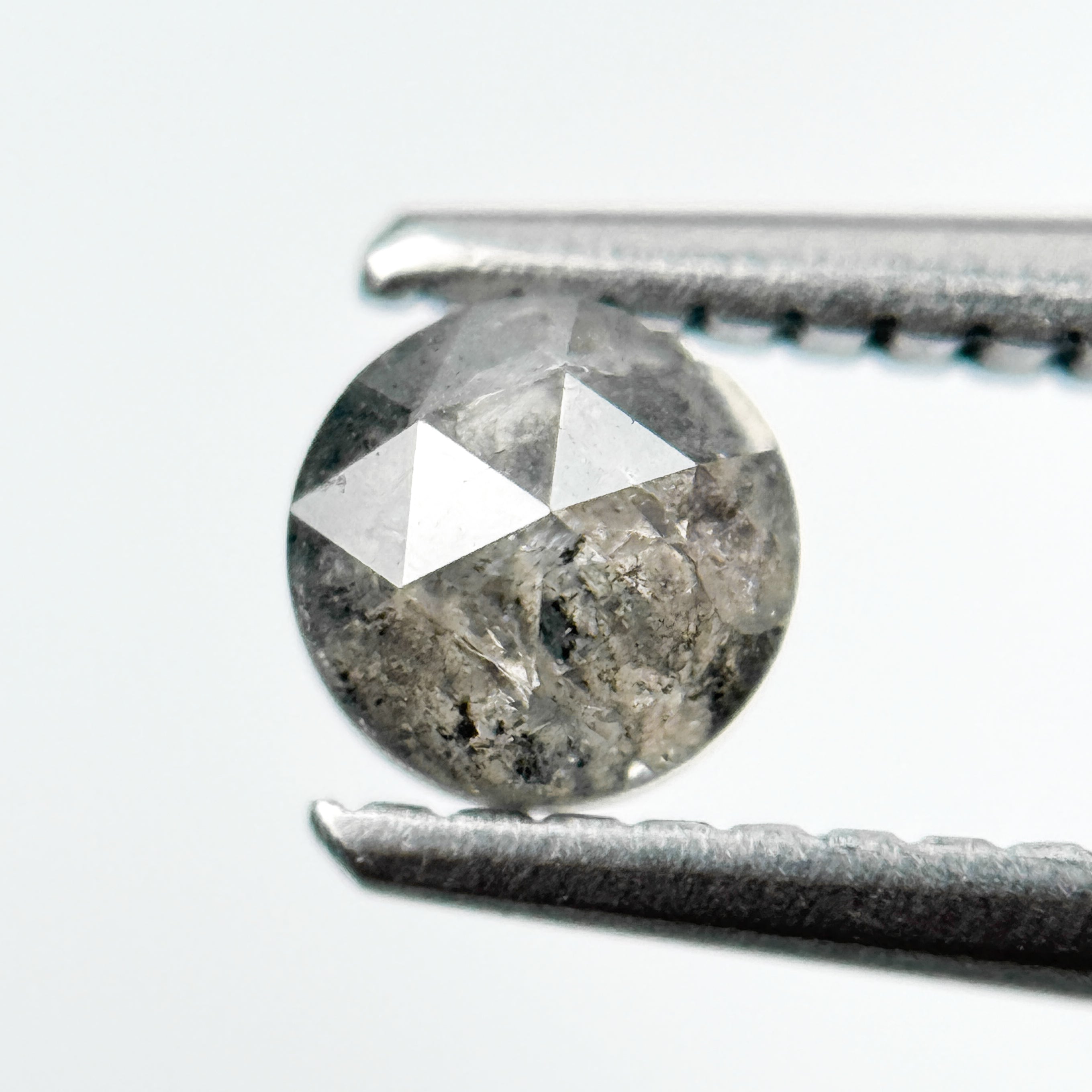 0.47 Ct Round Rose Cut Grey Natural Salt and Pepper Diamond