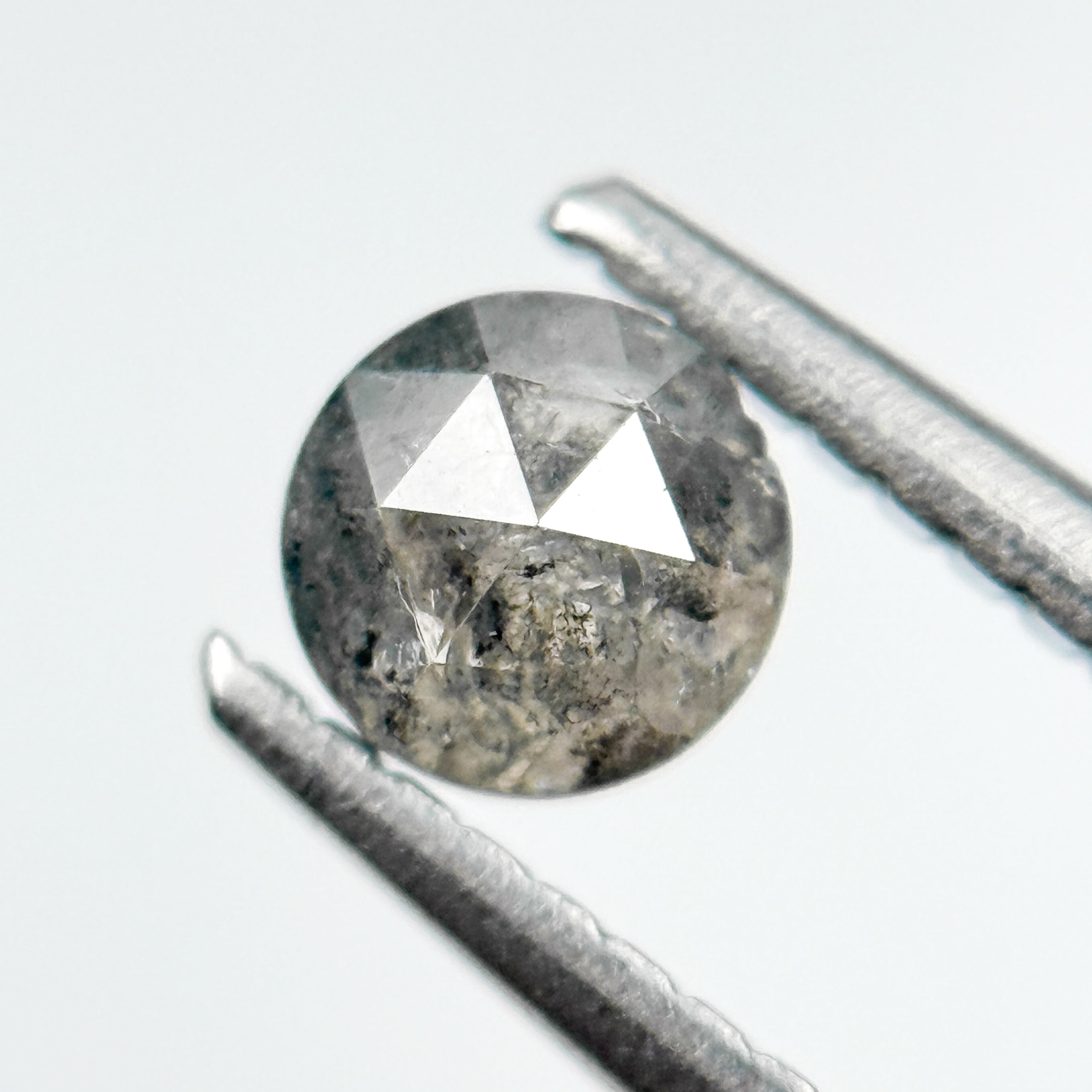 0.47 Ct Round Rose Cut Grey Natural Salt and Pepper Diamond