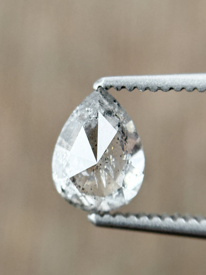 0.82 Ct Pear Rose Cut Grey Natural Salt and Pepper Diamond