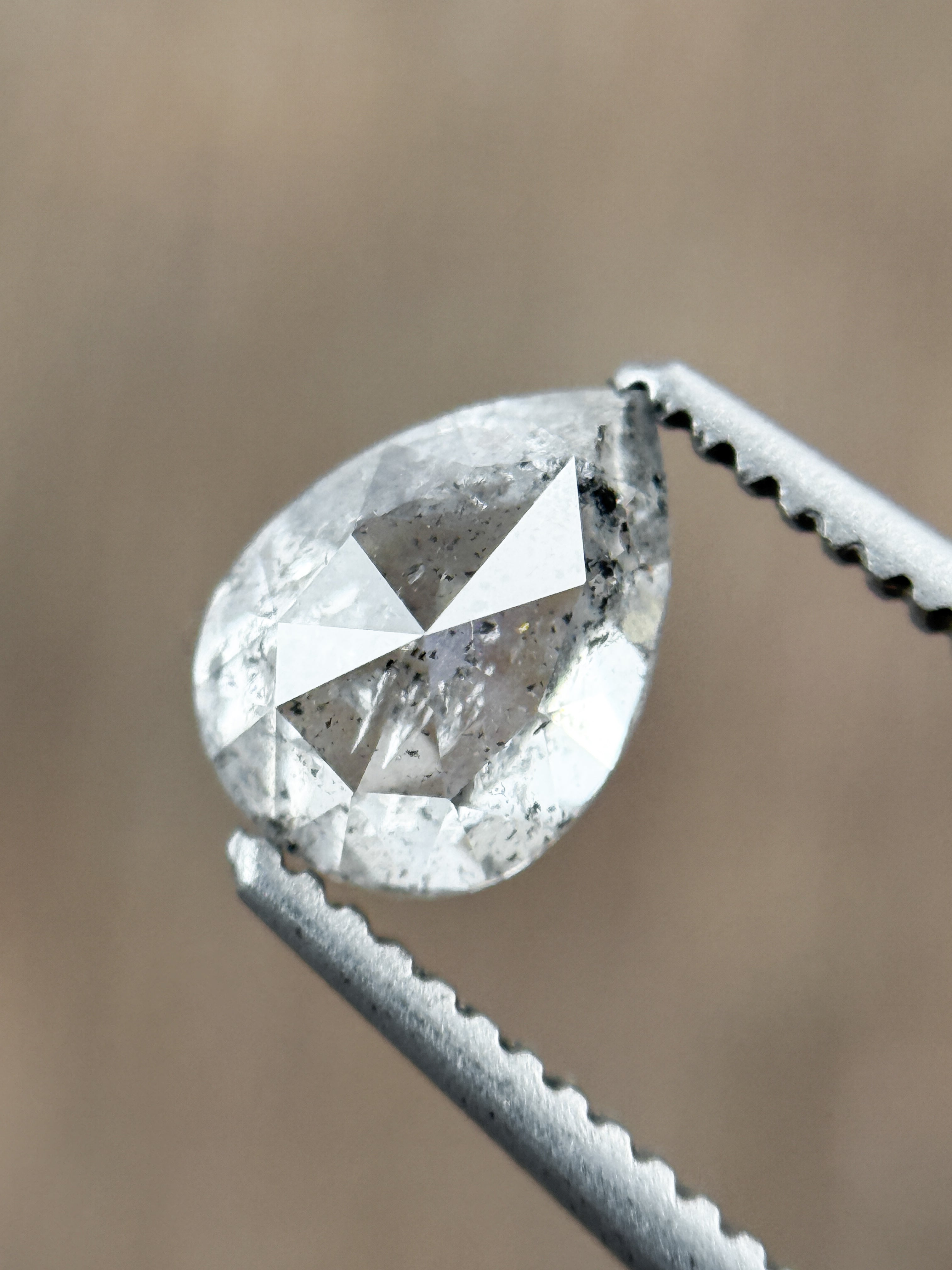 0.82 Ct Pear Rose Cut Grey Natural Salt and Pepper Diamond