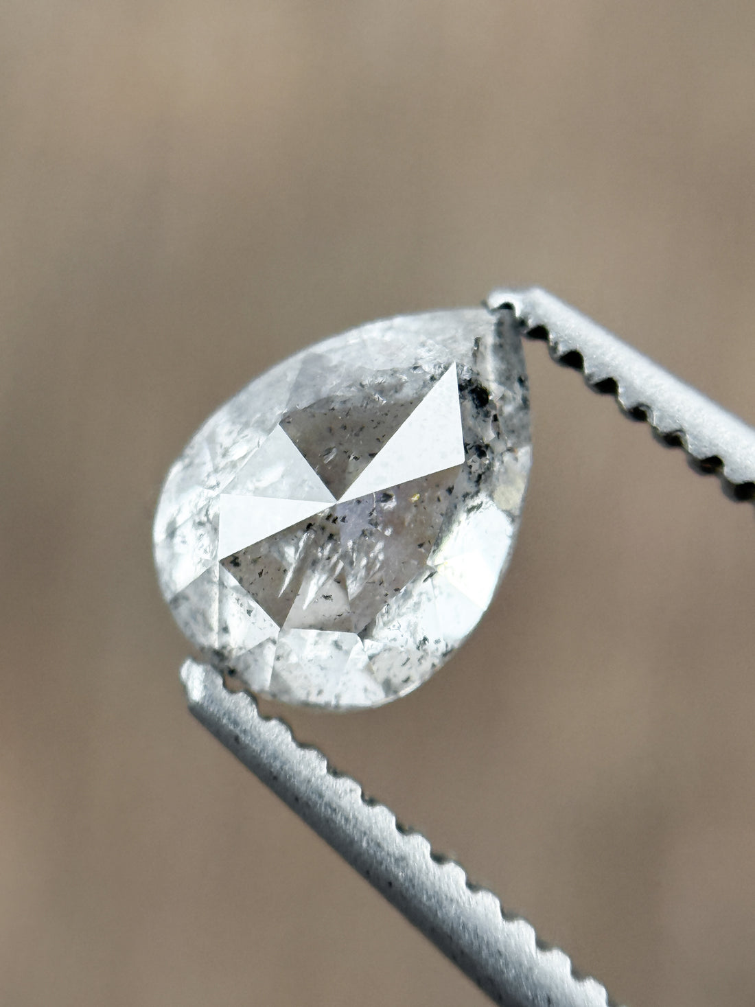 0.82 Ct Pear Rose Cut Grey Natural Salt and Pepper Diamond