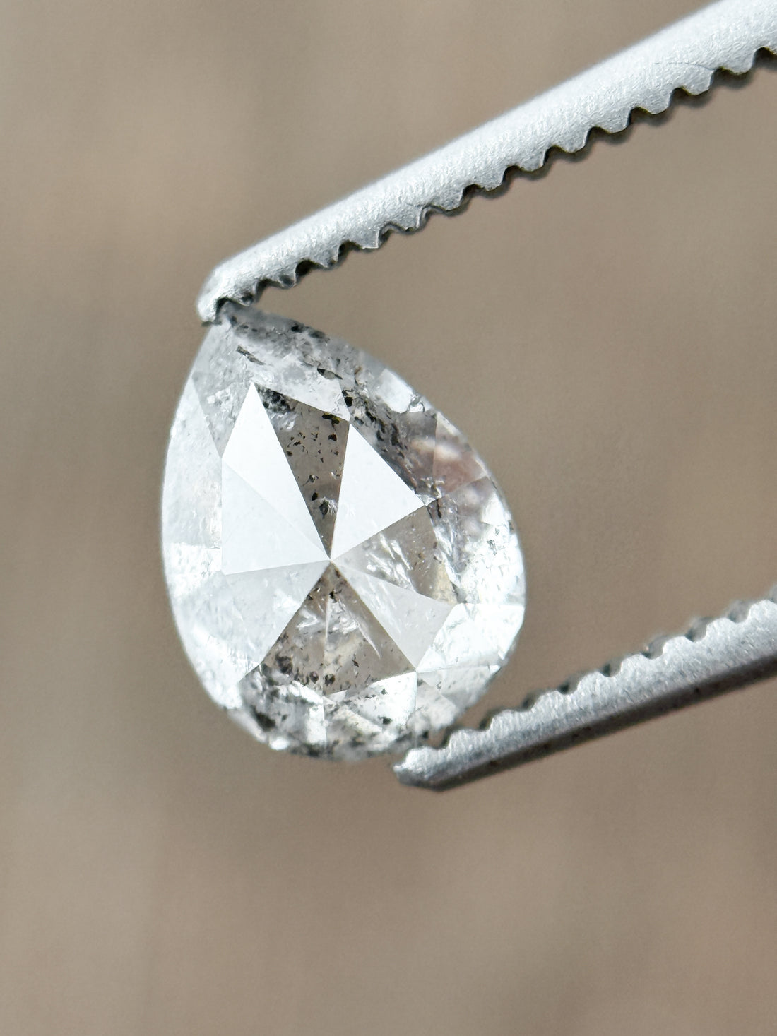 0.82 Ct Pear Rose Cut Grey Natural Salt and Pepper Diamond