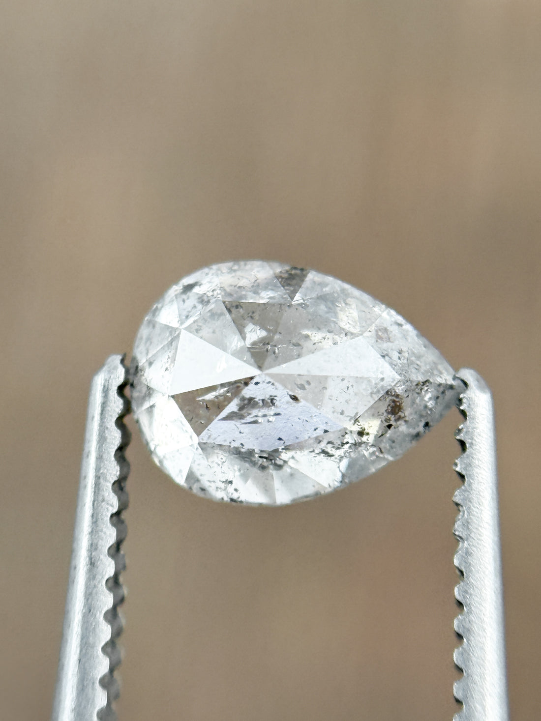 0.82 Ct Pear Rose Cut Grey Natural Salt and Pepper Diamond