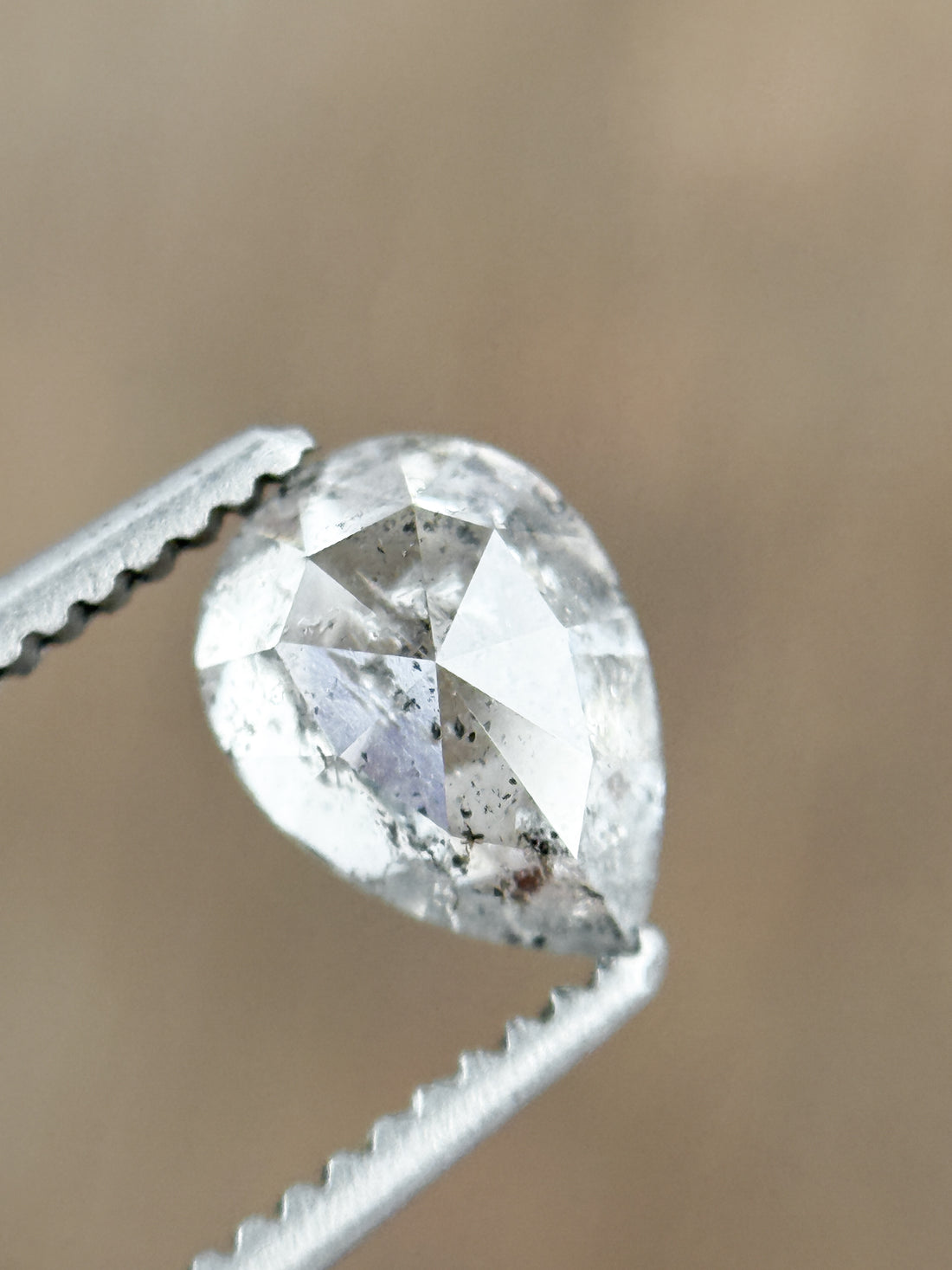 0.82 Ct Pear Rose Cut Grey Natural Salt and Pepper Diamond