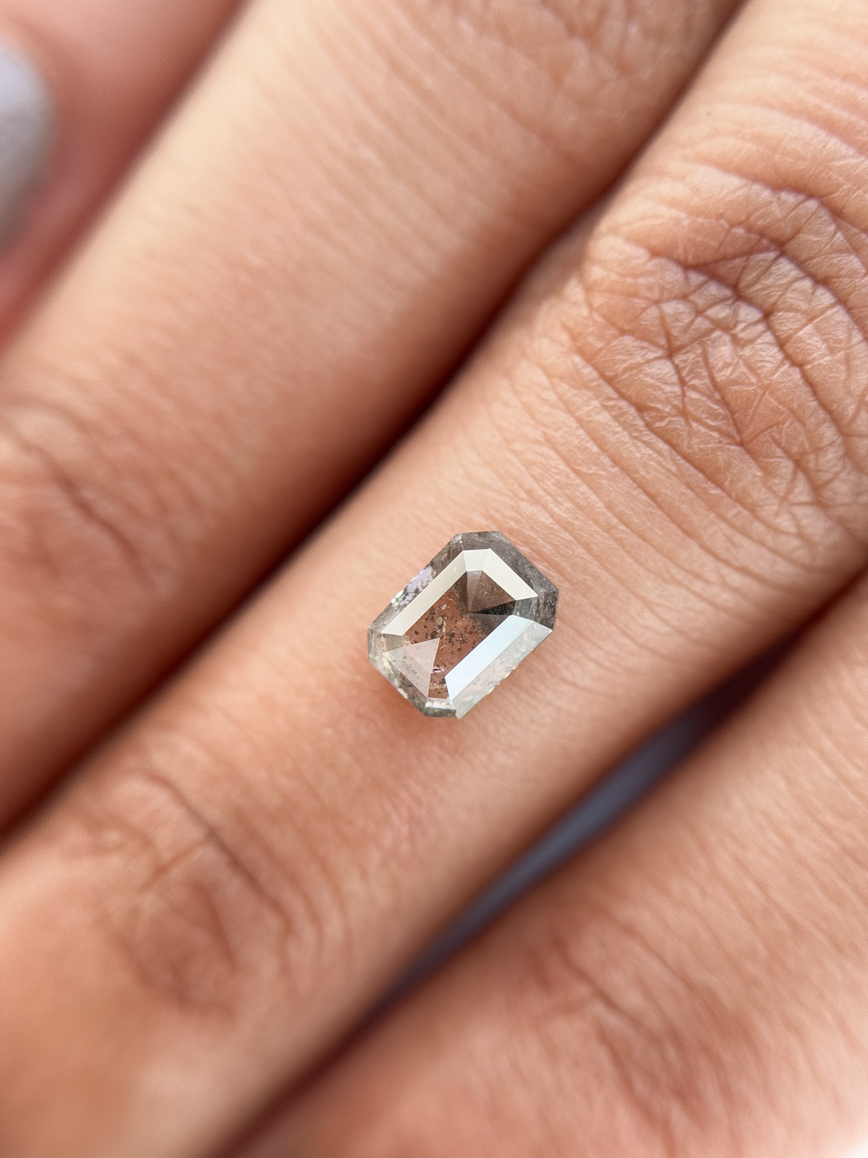 0.82 Ct Emerald Rose Cut Grey Natural Salt and Pepper Diamond