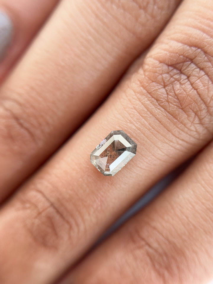 0.82 Ct Emerald Rose Cut Grey Natural Salt and Pepper Diamond