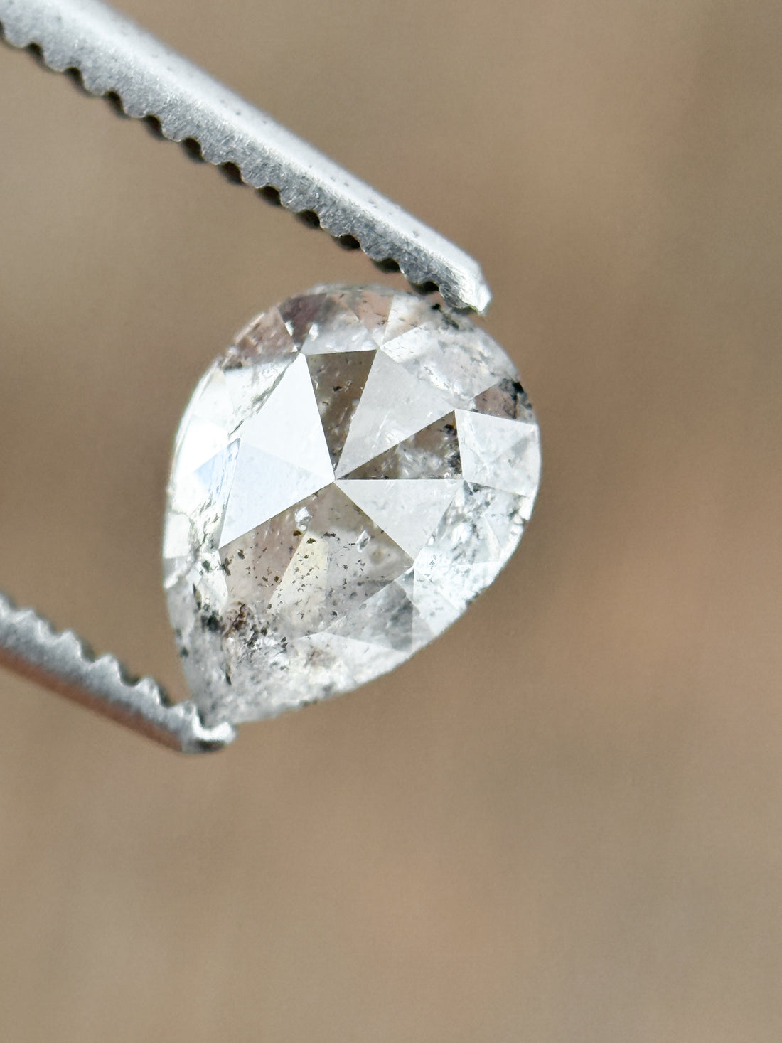 0.82 Ct Pear Rose Cut Grey Natural Salt and Pepper Diamond