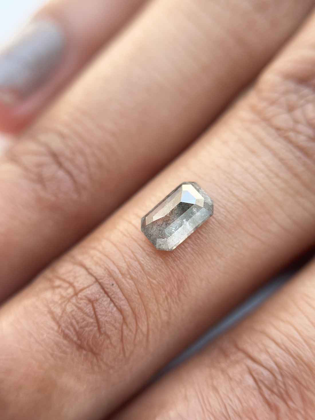 0.73 Ct Emerald Rose Cut Grey Natural Salt and Pepper Diamond