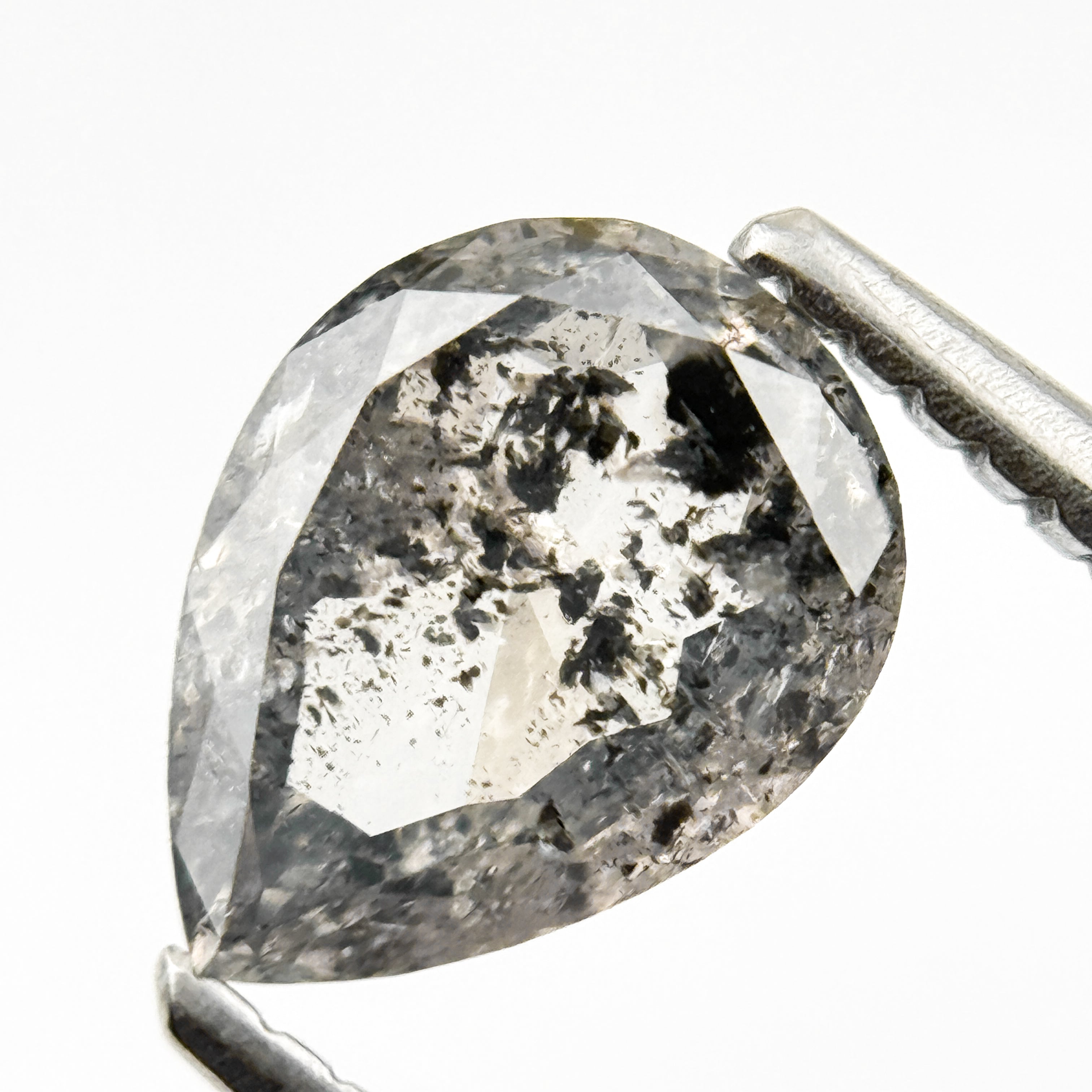 1.18 Ct Pear Rose Cut Grey Natural Galaxy Diamond