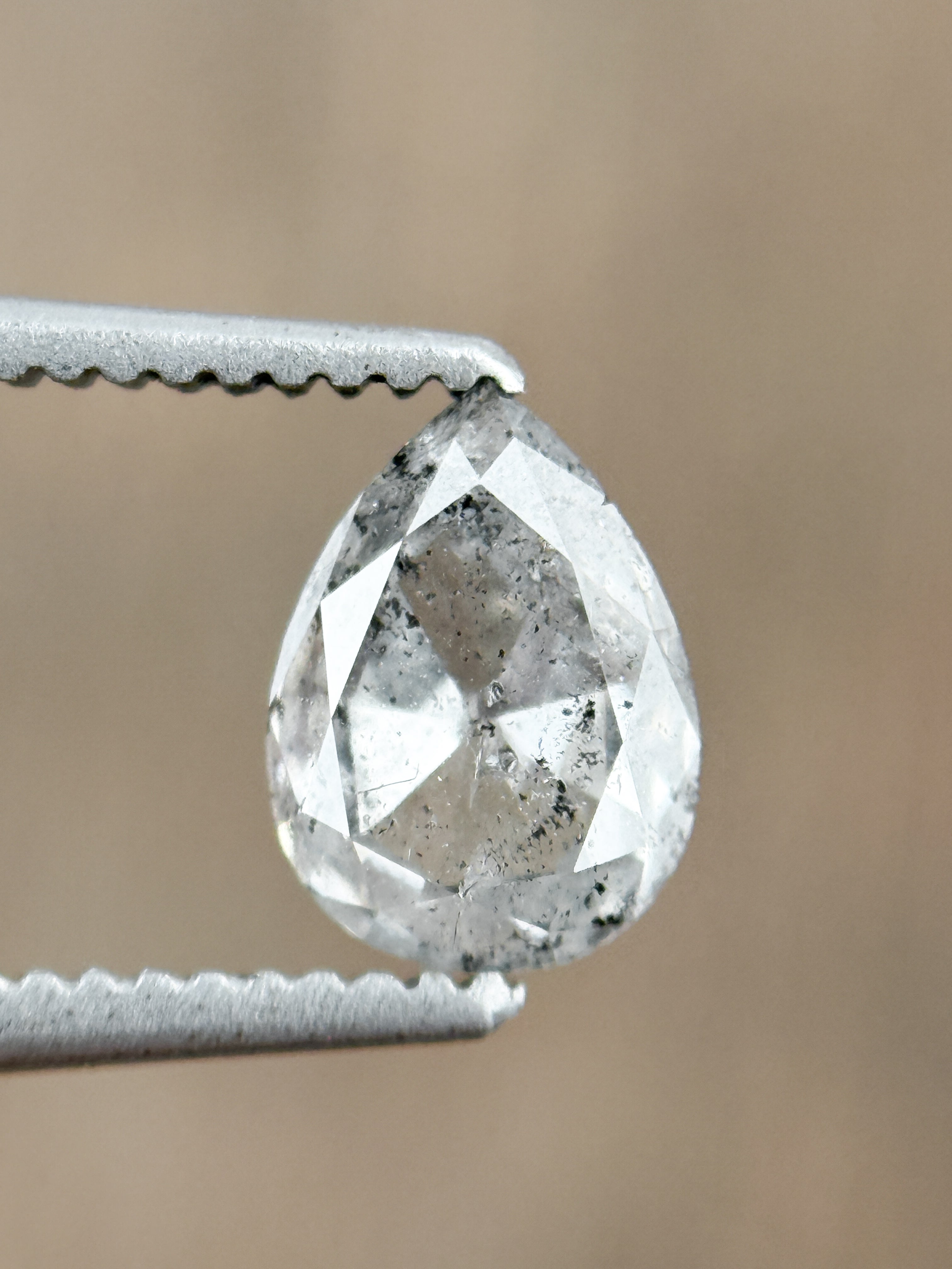 0.82 Ct Pear Rose Cut Grey Natural Salt and Pepper Diamond