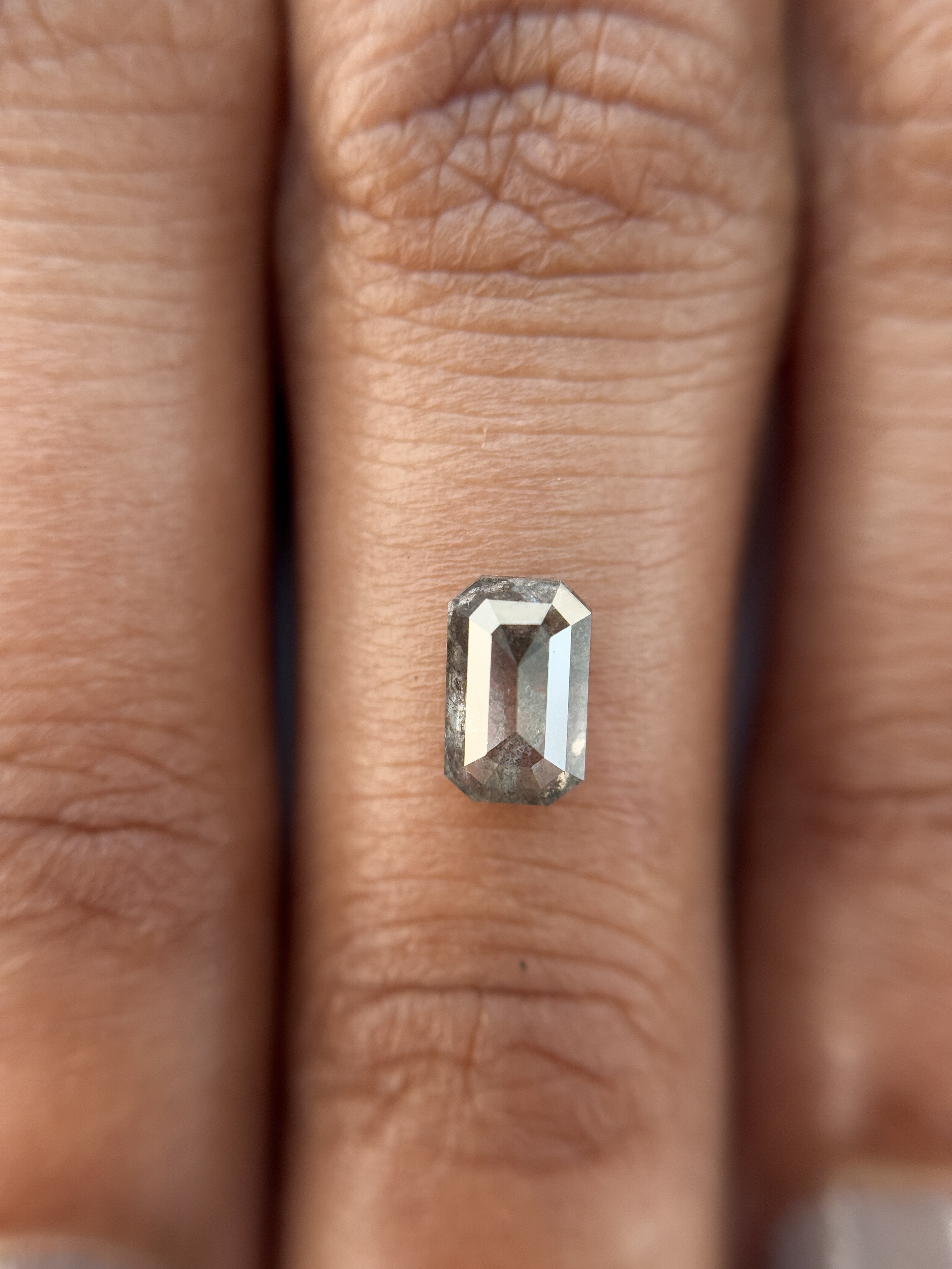 0.73 Ct Emerald Rose Cut Grey Natural Salt and Pepper Diamond