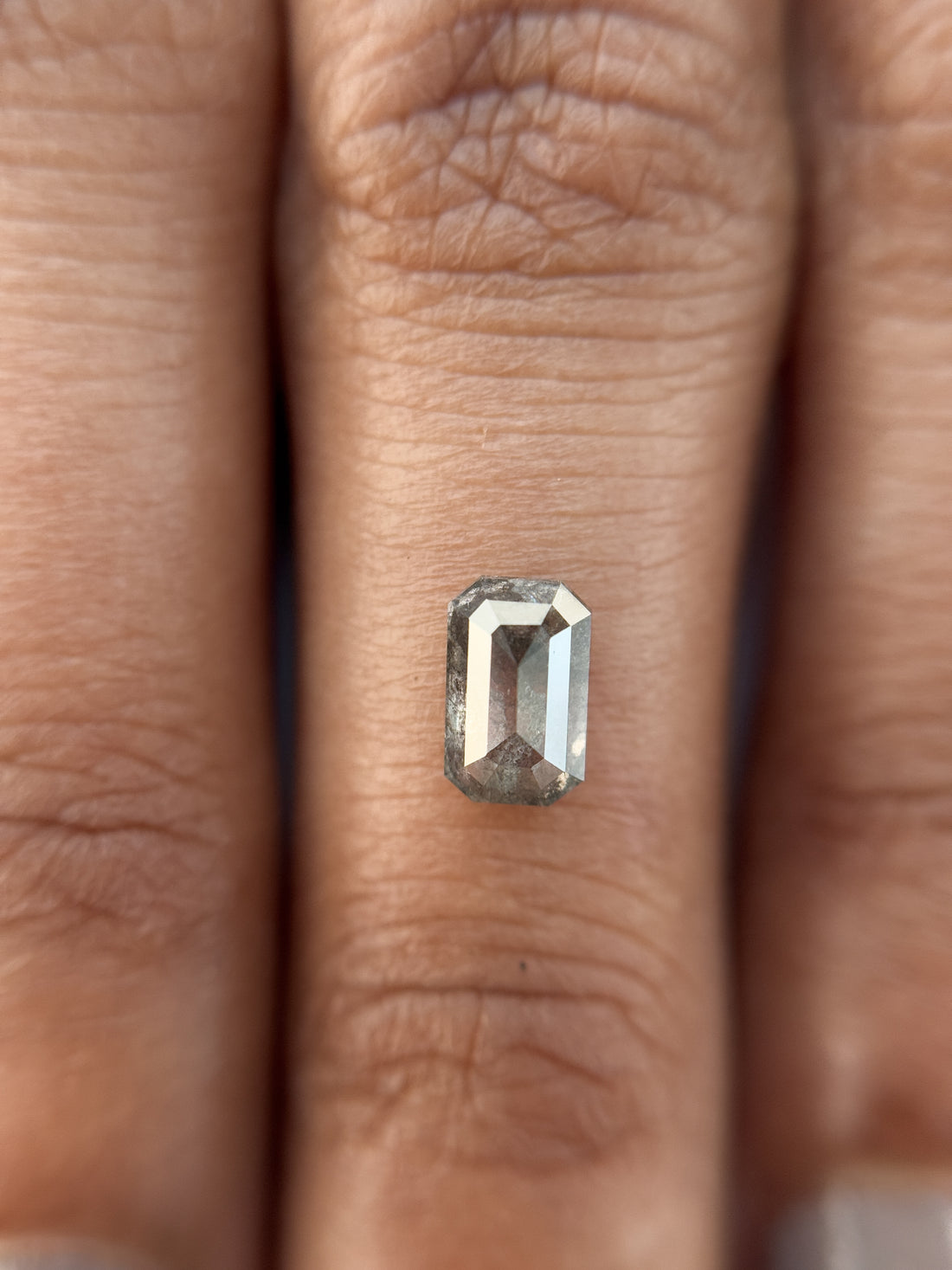 0.73 Ct Emerald Rose Cut Grey Natural Salt and Pepper Diamond