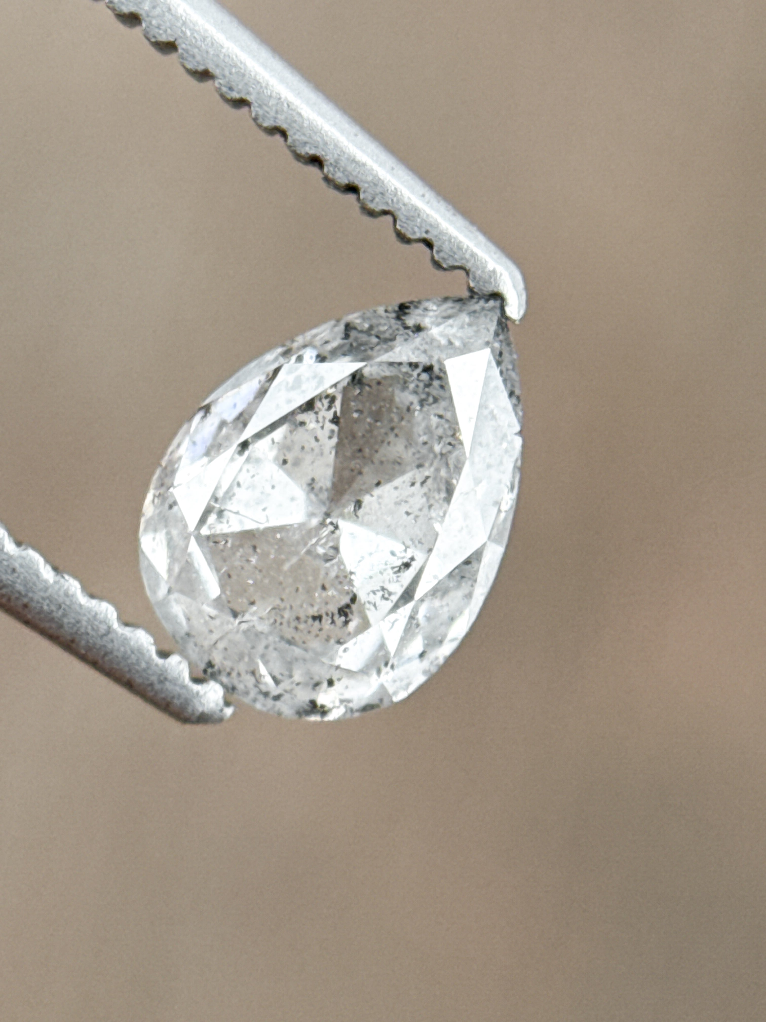 0.82 Ct Pear Rose Cut Grey Natural Salt and Pepper Diamond