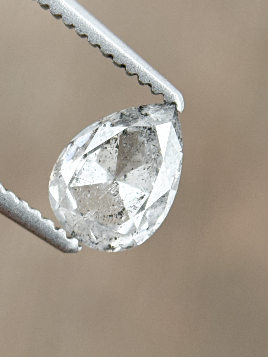 0.82 Ct Pear Rose Cut Grey Natural Salt and Pepper Diamond