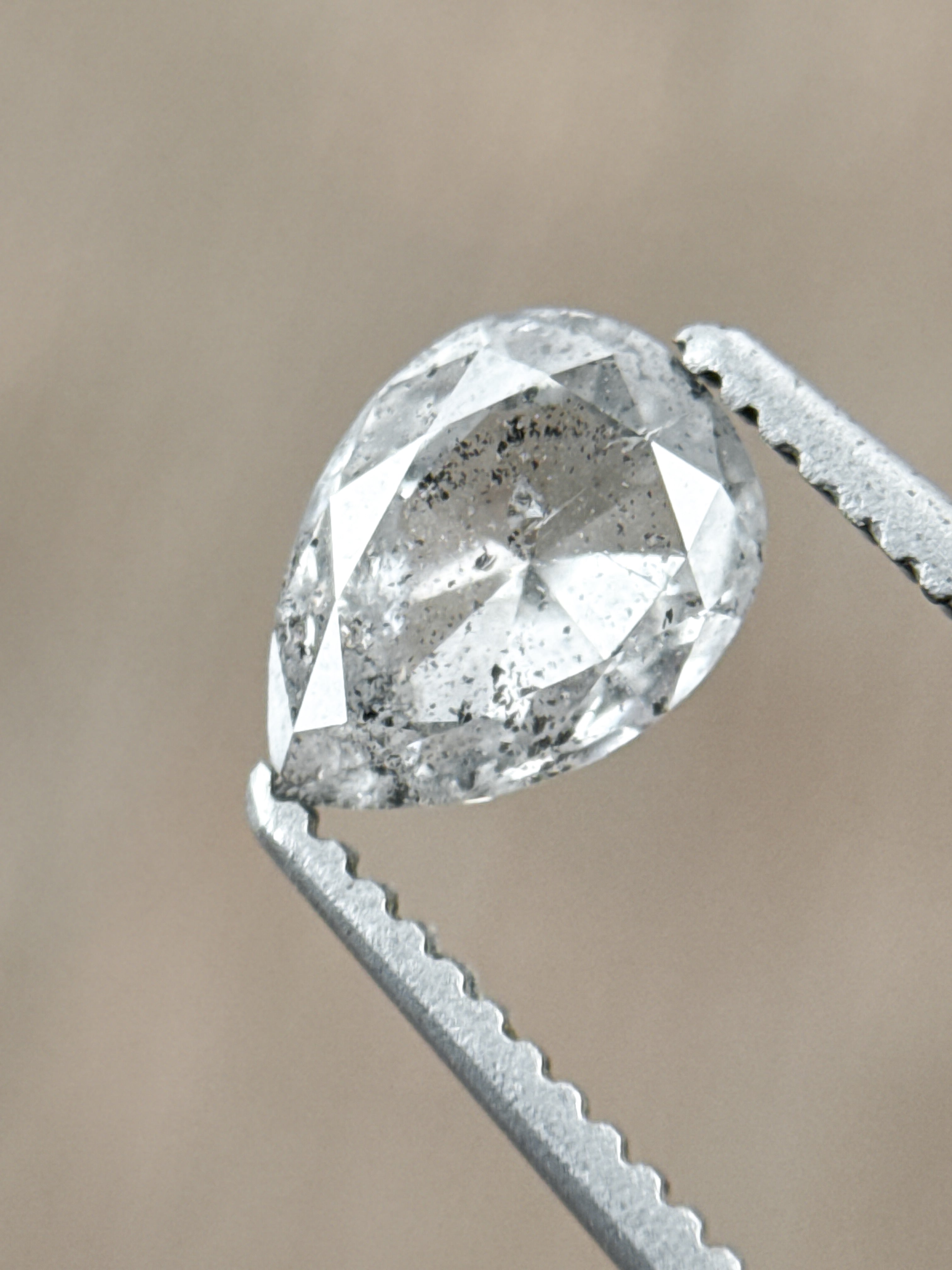 0.82 Ct Pear Rose Cut Grey Natural Salt and Pepper Diamond