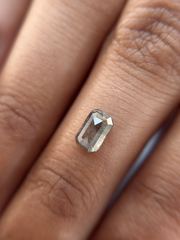 0.73 Ct Emerald Rose Cut Grey Natural Salt and Pepper Diamond
