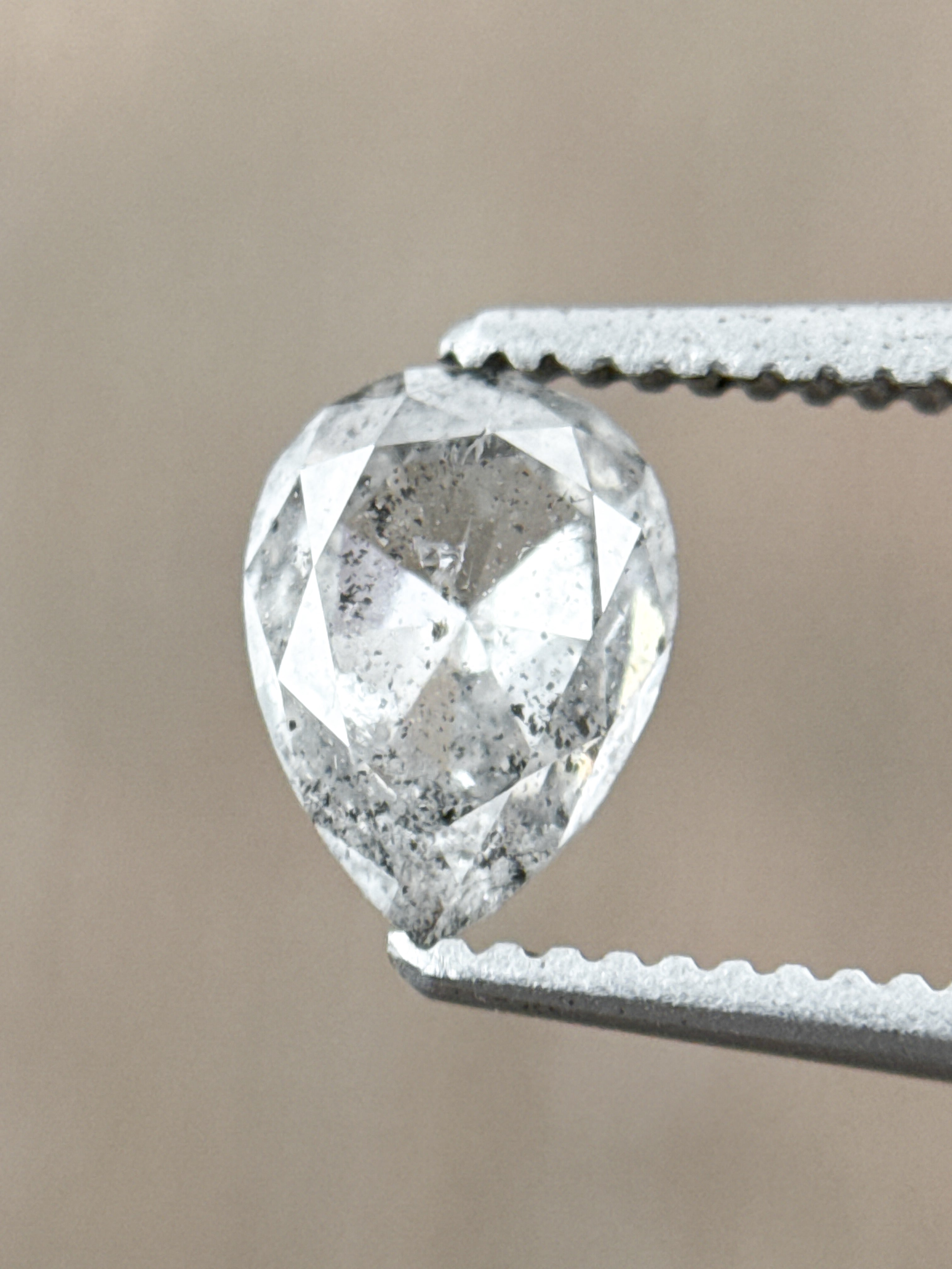 0.82 Ct Pear Rose Cut Grey Natural Salt and Pepper Diamond
