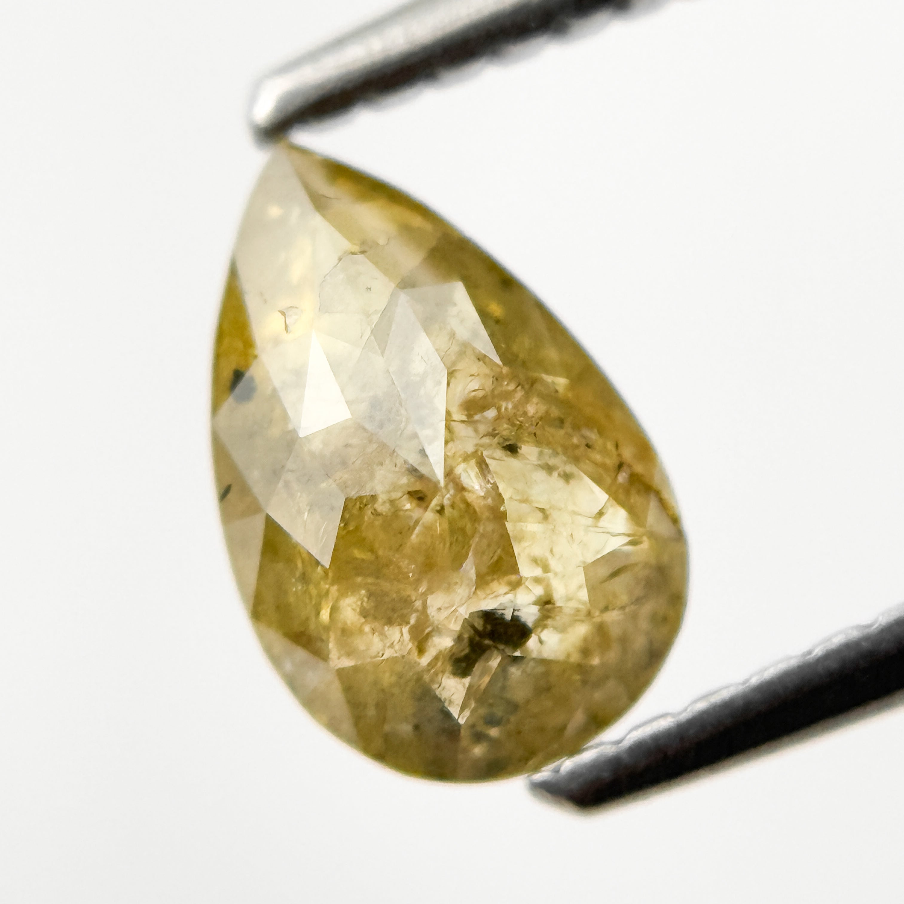 0.90 Ct Pear Rose Cut Yellow Natural Salt and Pepper Diamond