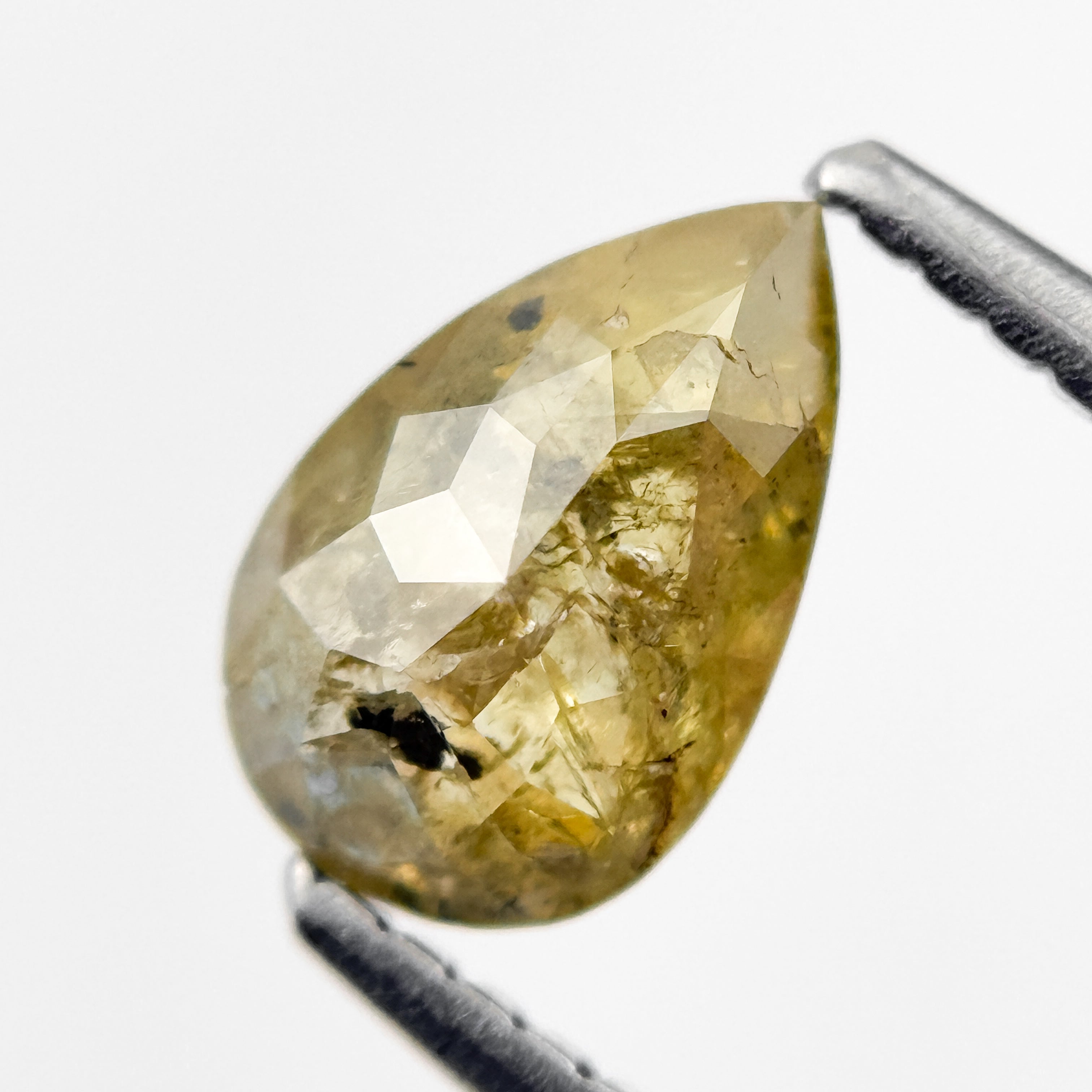 0.90 Ct Pear Rose Cut Yellow Natural Salt and Pepper Diamond