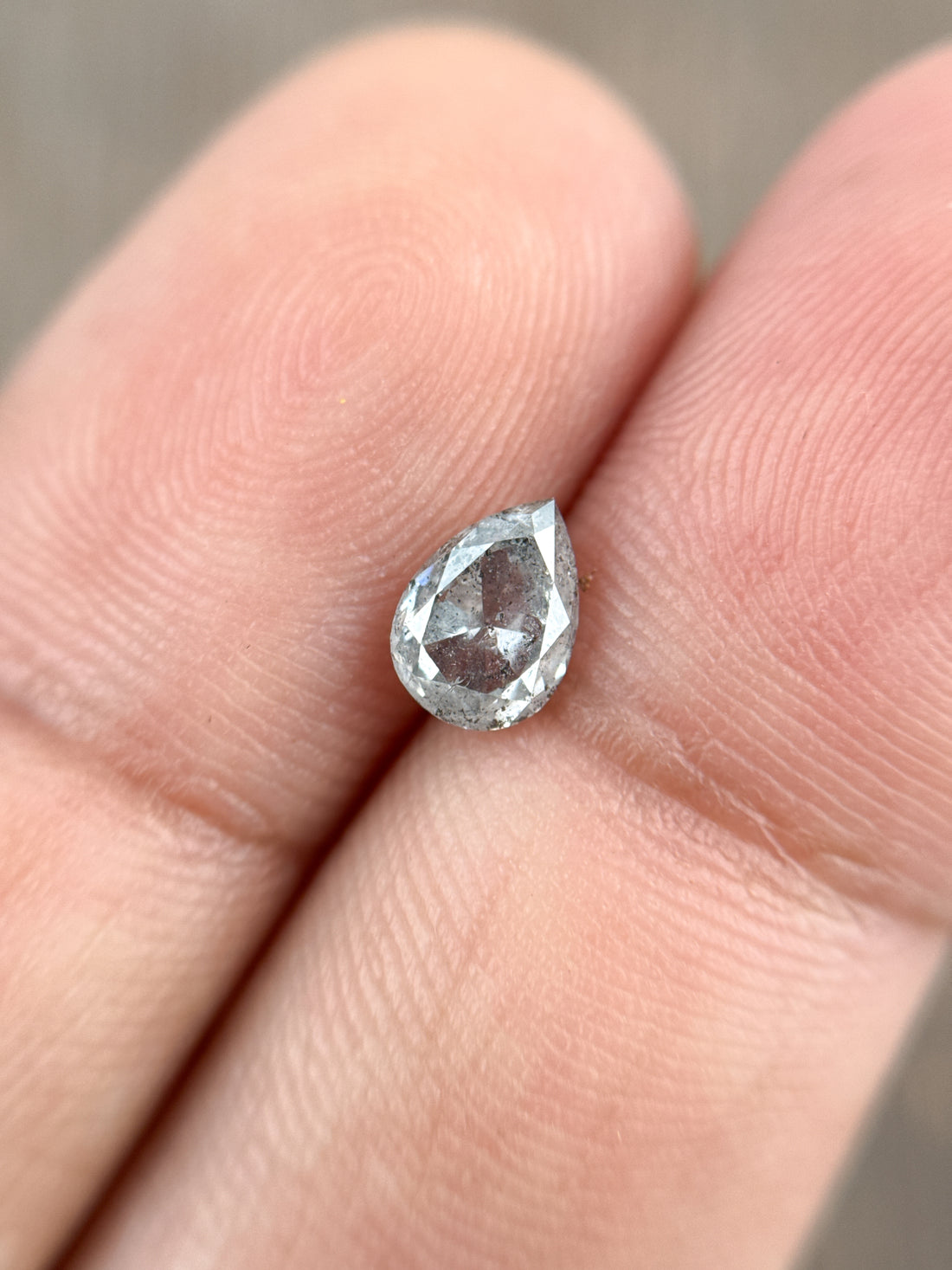 0.82 Ct Pear Rose Cut Grey Natural Salt and Pepper Diamond