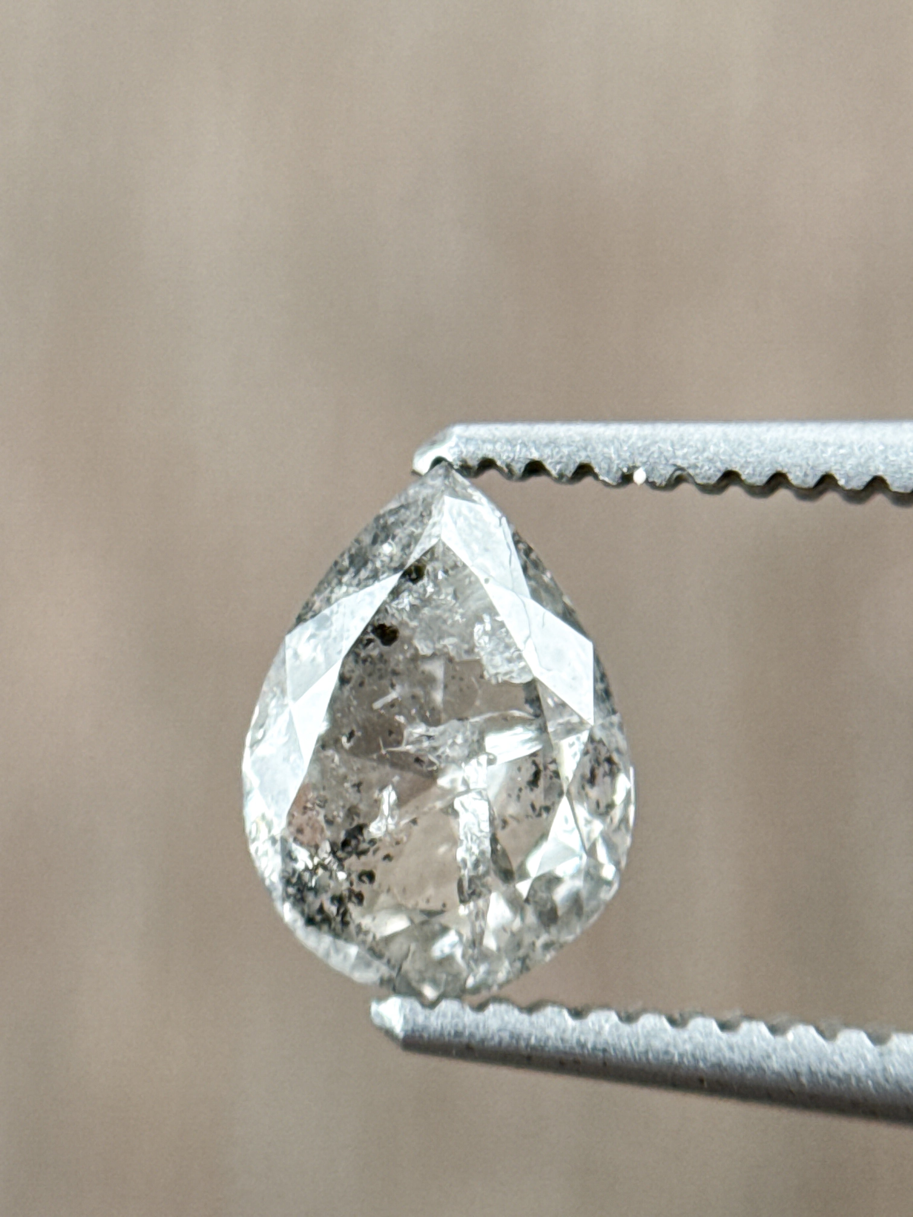 0.83 Ct Pear Rose Cut Grey Natural Salt and Pepper Diamond