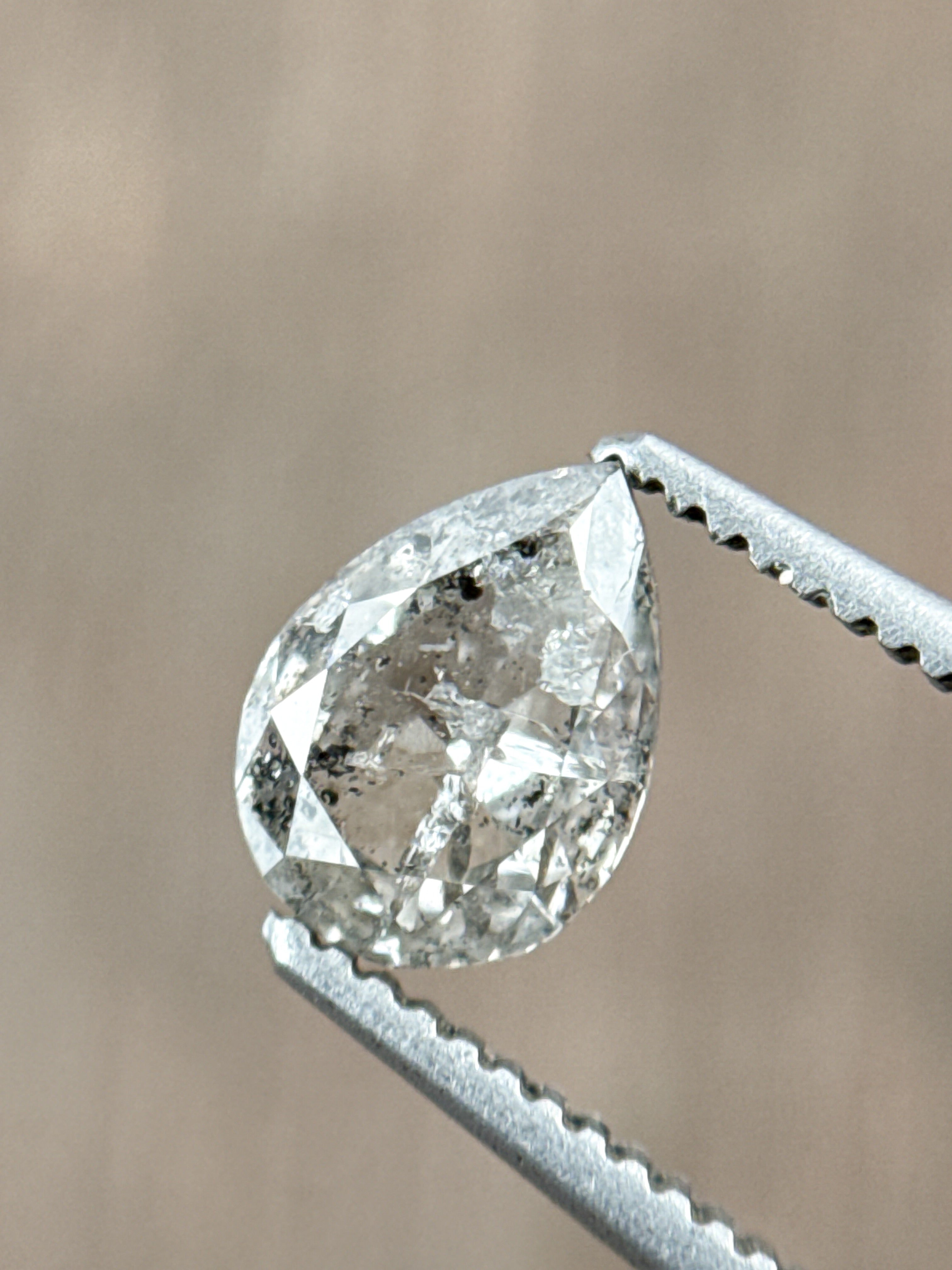 0.83 Ct Pear Rose Cut Grey Natural Salt and Pepper Diamond