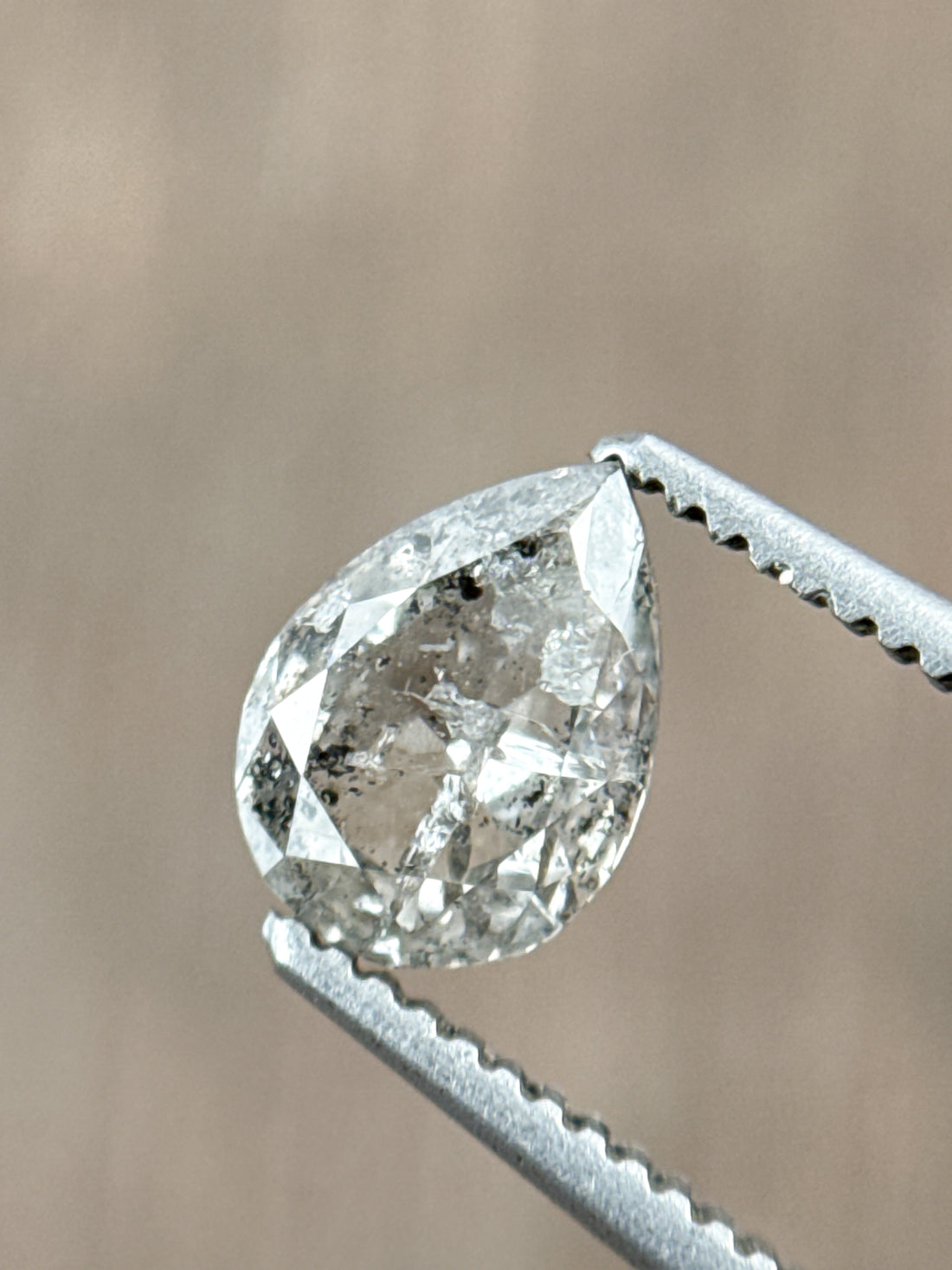 0.83 Ct Pear Rose Cut Grey Natural Salt and Pepper Diamond