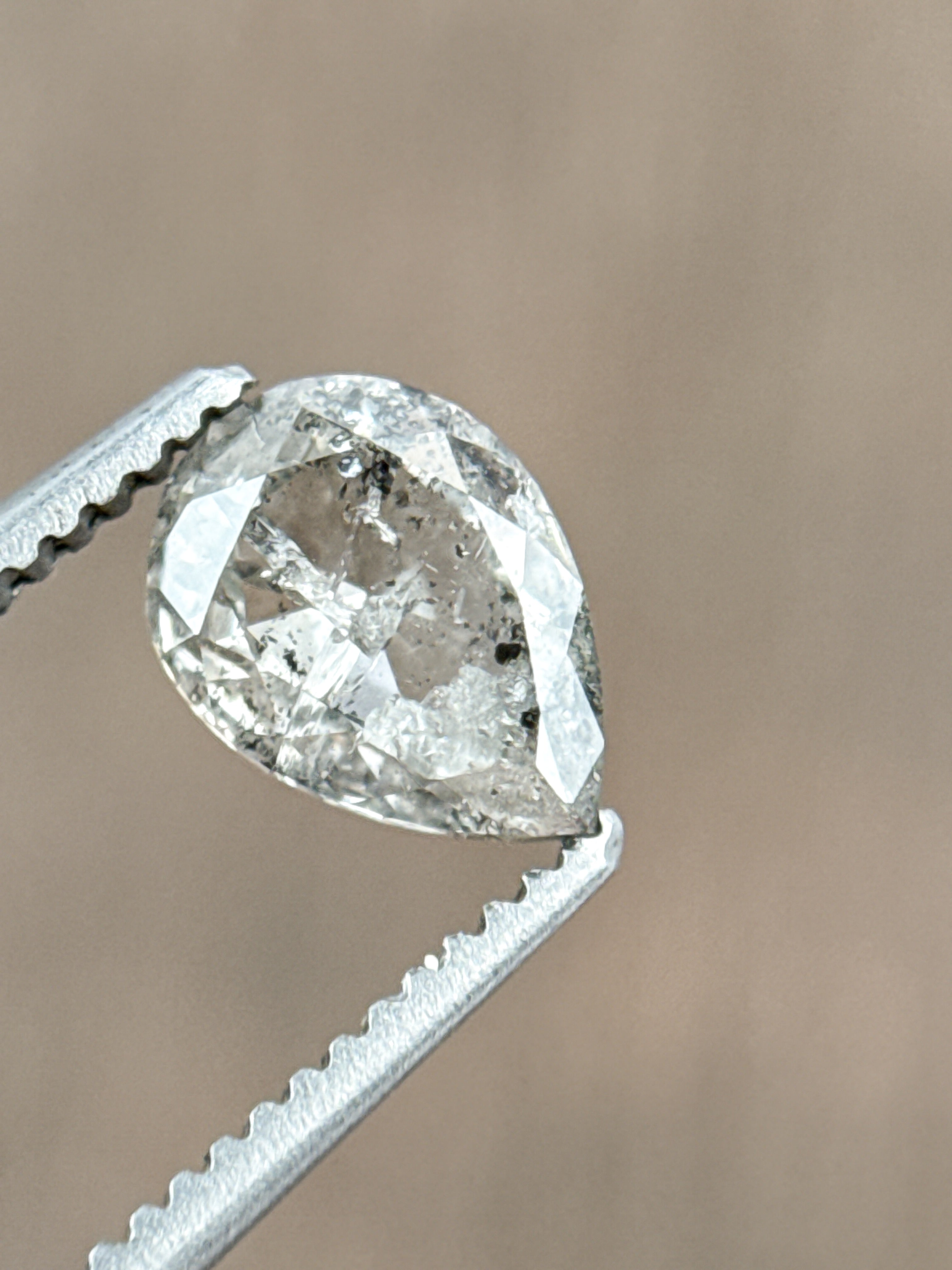 0.83 Ct Pear Rose Cut Grey Natural Salt and Pepper Diamond