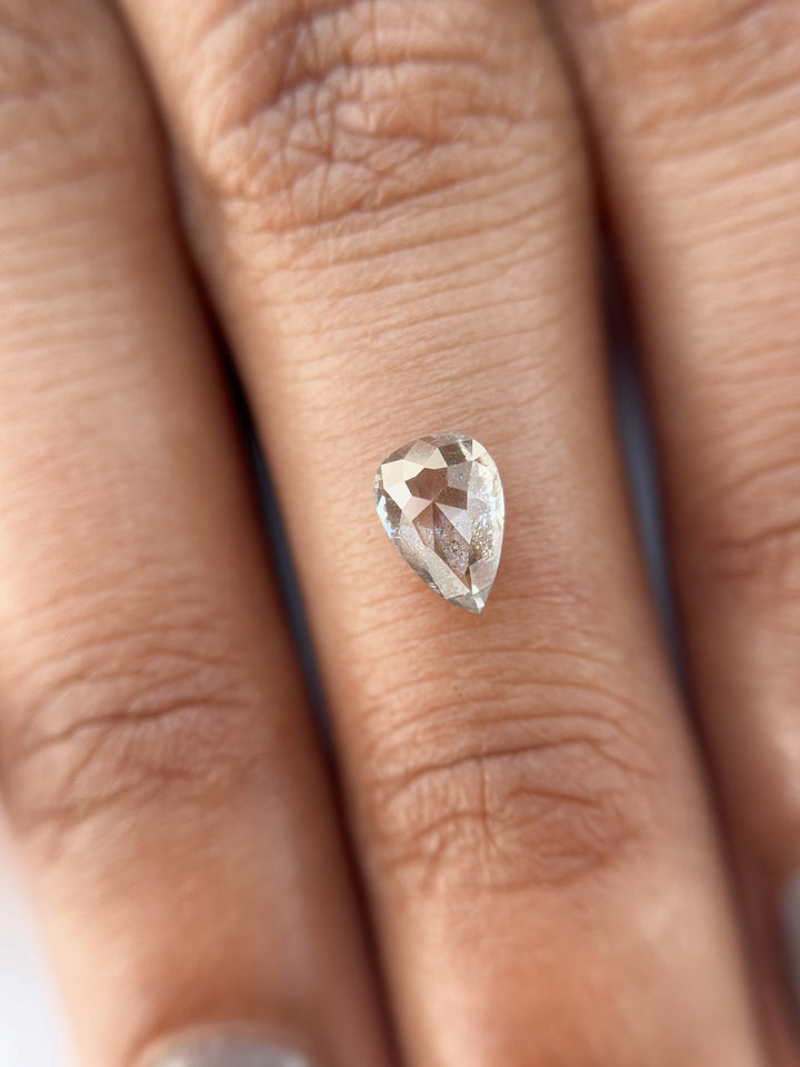 0.79 Ct Pear Rose Cut Grey Natural Salt and Pepper Diamond