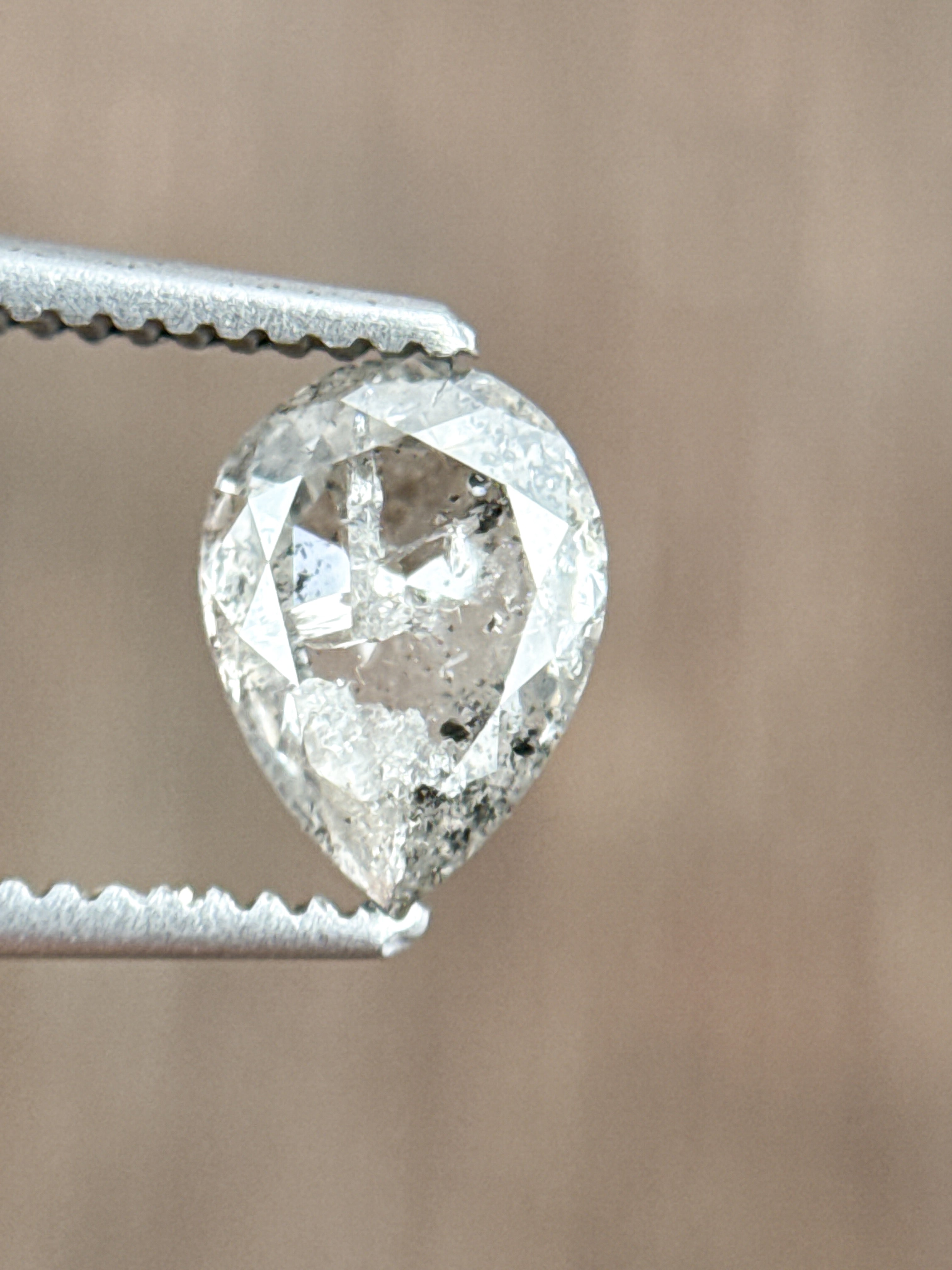 0.83 Ct Pear Rose Cut Grey Natural Salt and Pepper Diamond