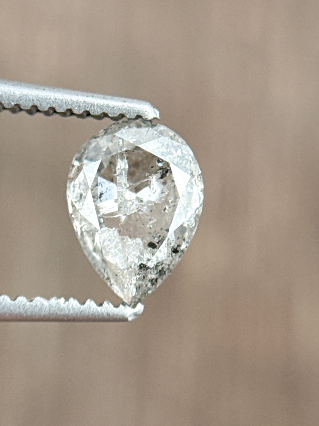 0.83 Ct Pear Rose Cut Grey Natural Salt and Pepper Diamond