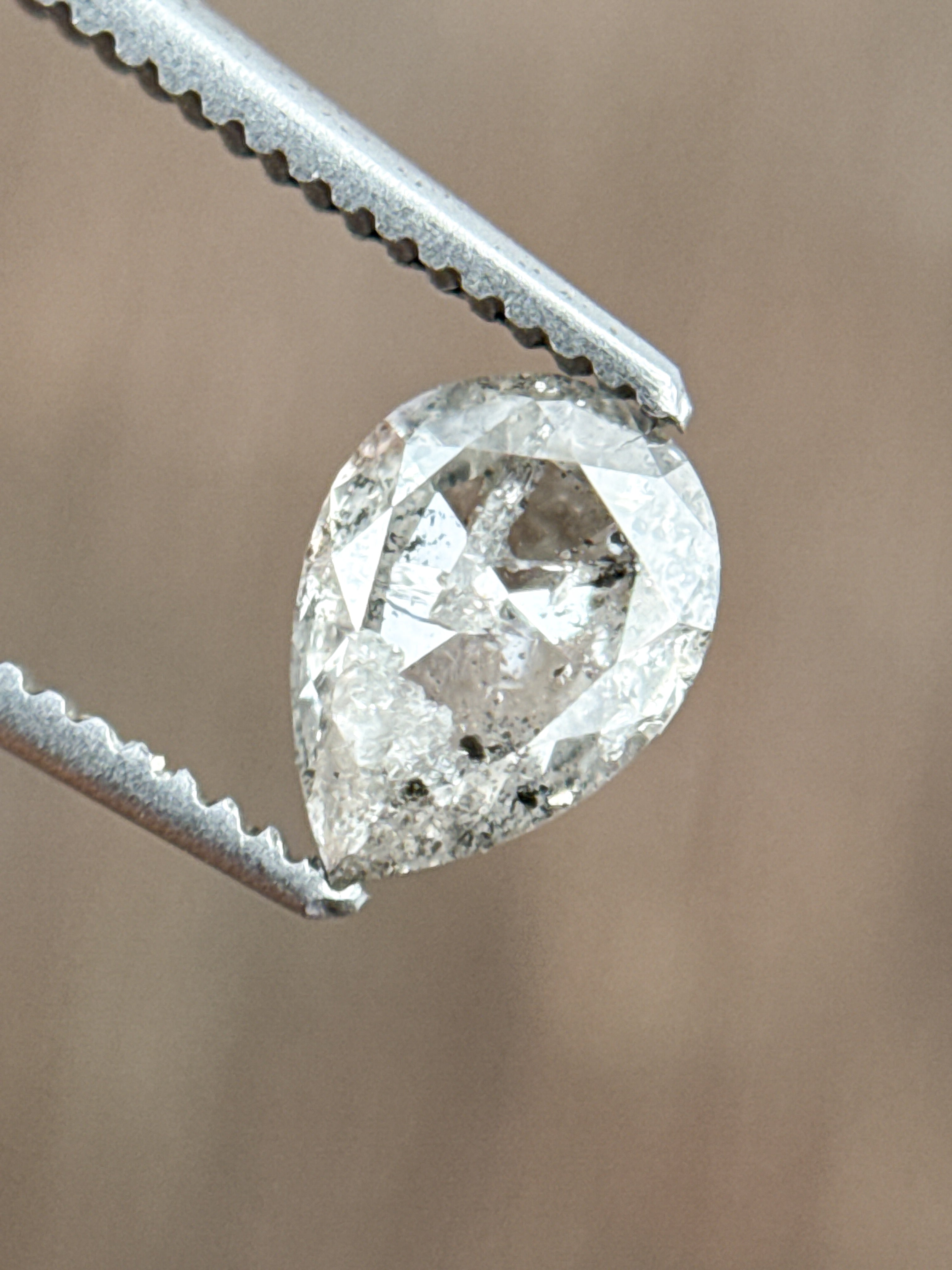 0.83 Ct Pear Rose Cut Grey Natural Salt and Pepper Diamond