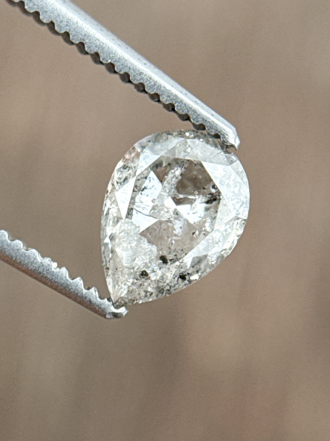 0.83 Ct Pear Rose Cut Grey Natural Salt and Pepper Diamond