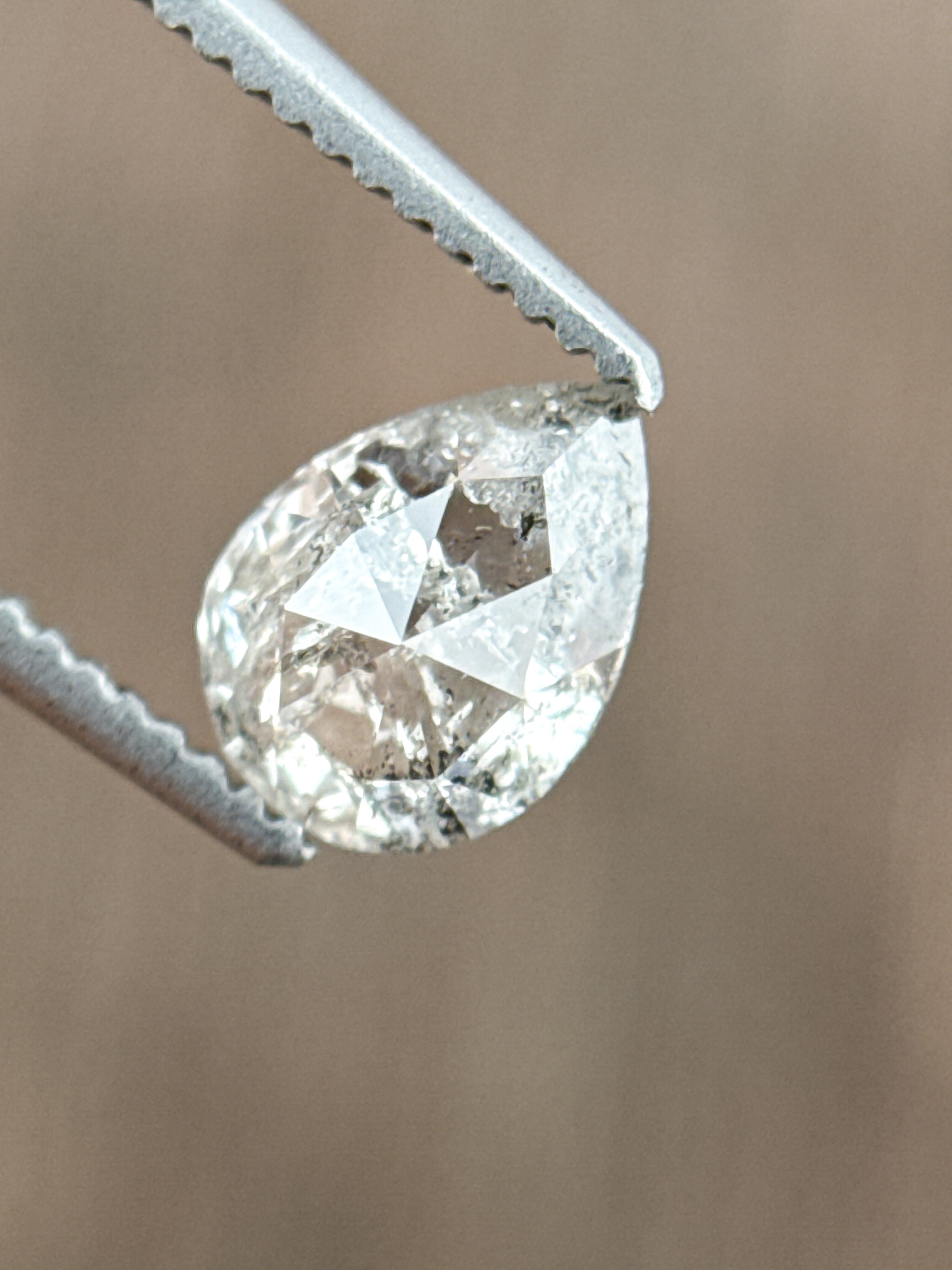 0.83 Ct Pear Rose Cut Grey Natural Salt and Pepper Diamond