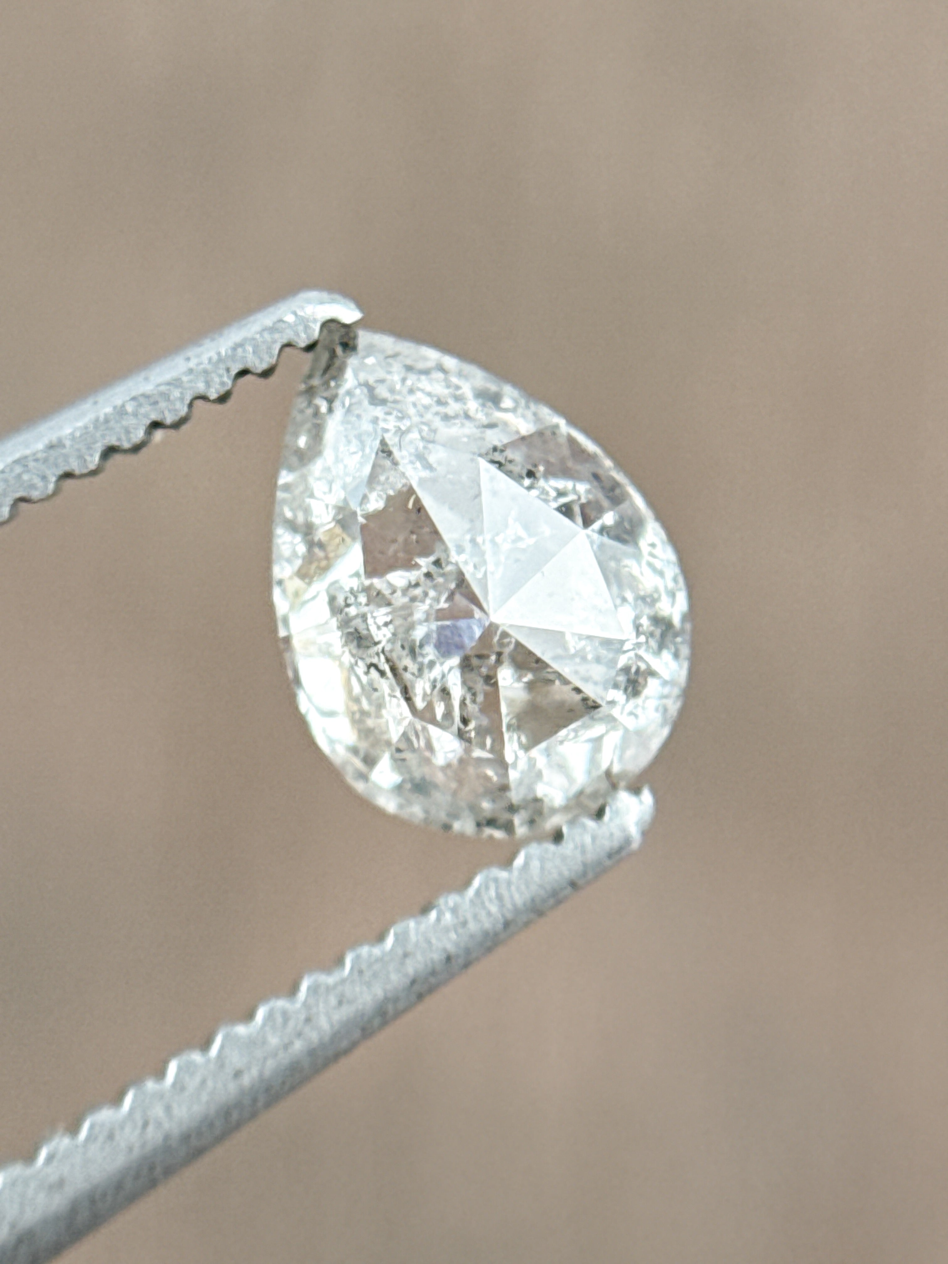 0.83 Ct Pear Rose Cut Grey Natural Salt and Pepper Diamond