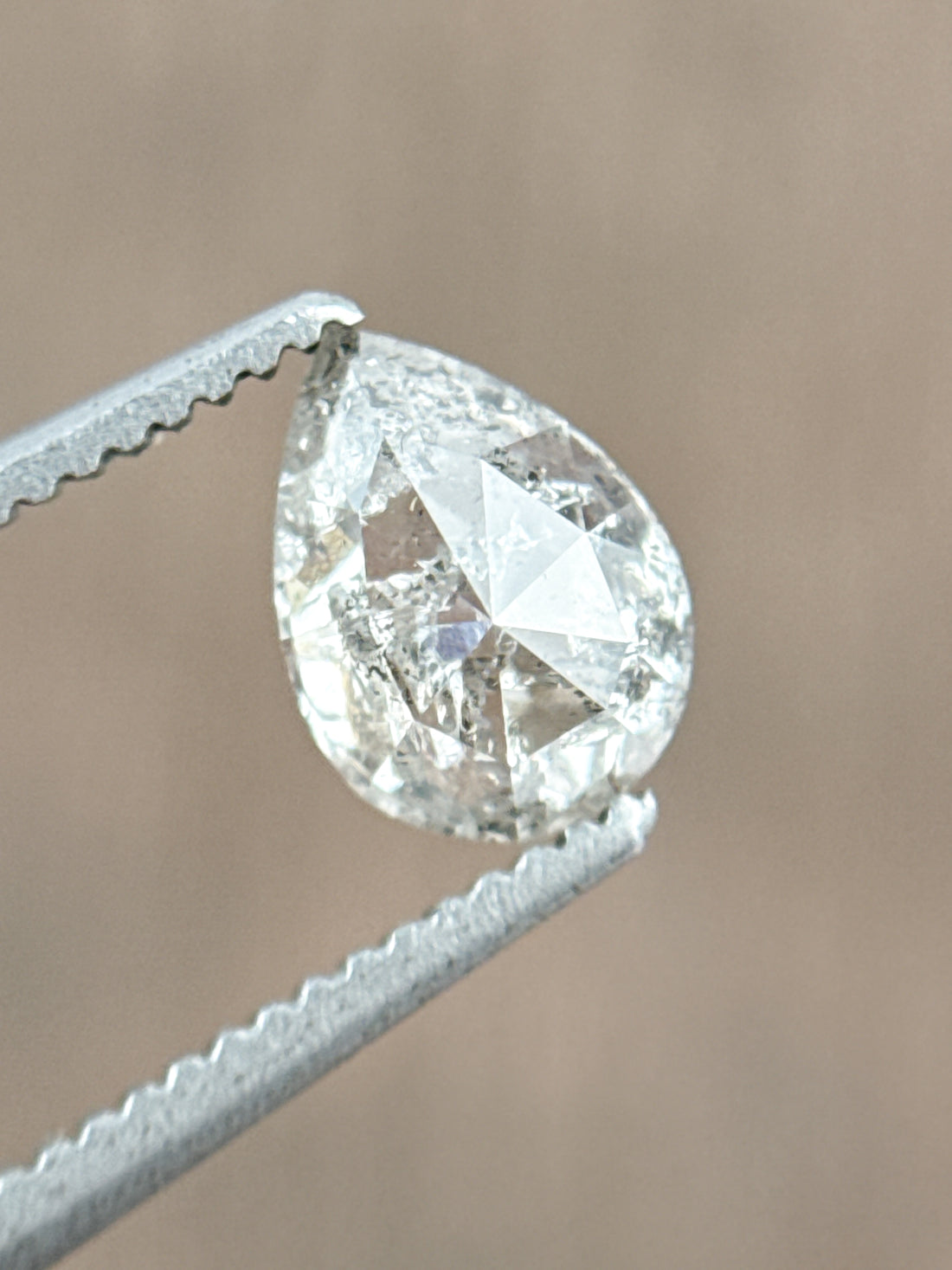 0.83 Ct Pear Rose Cut Grey Natural Salt and Pepper Diamond