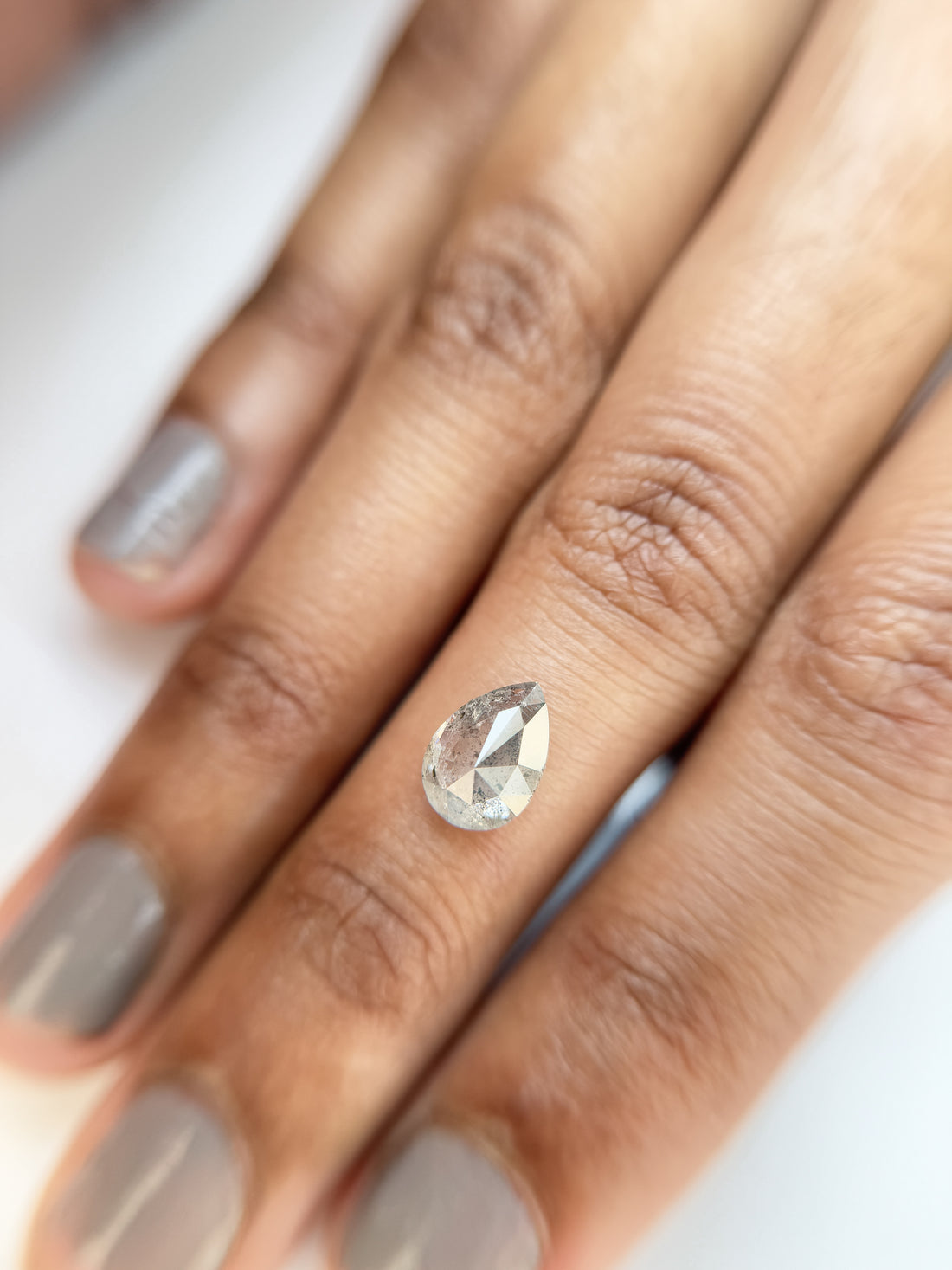 1.56 Ct Pear Rose Cut Grey Natural Salt and Pepper Diamond
