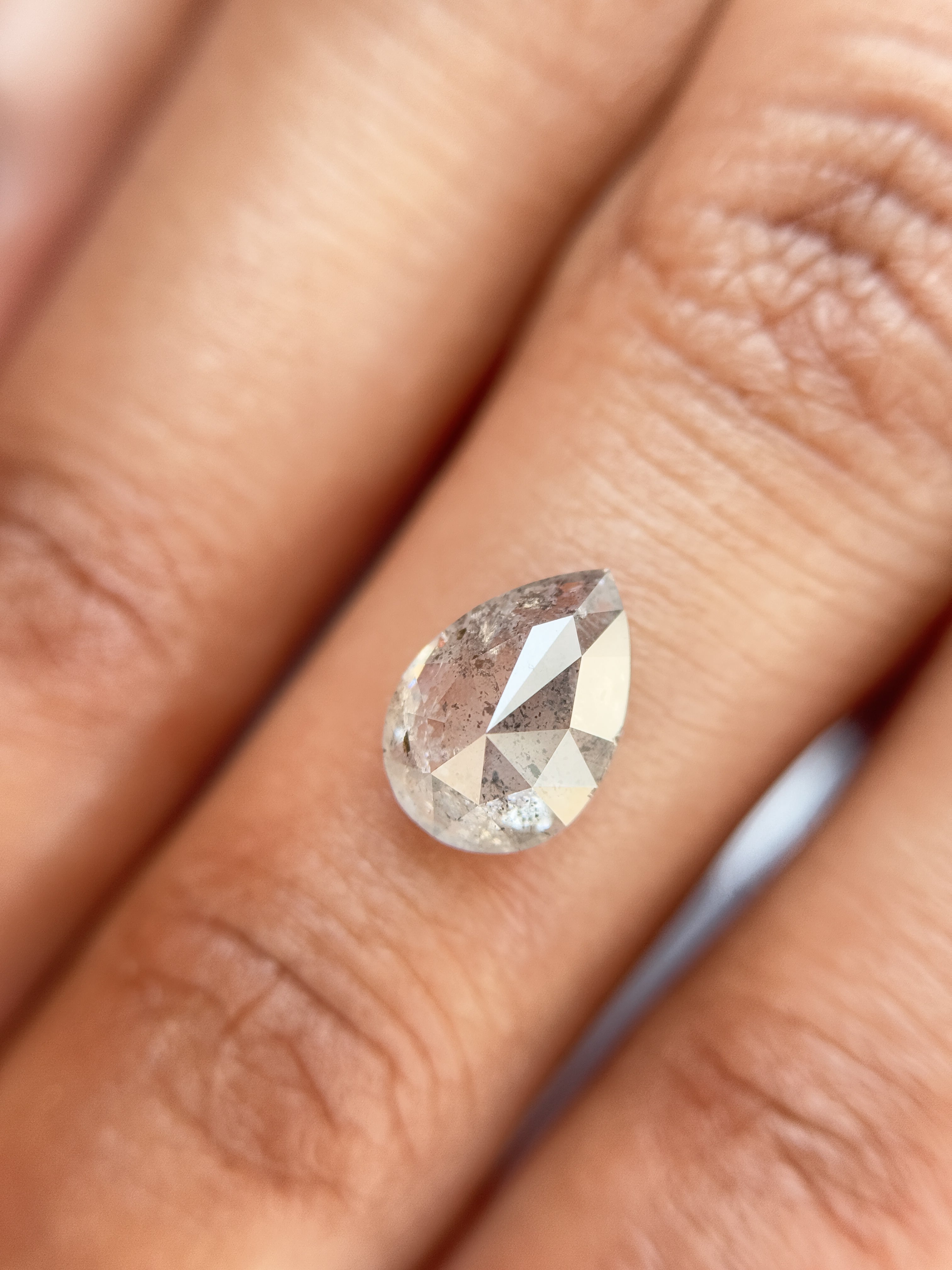 1.56 Ct Pear Rose Cut Grey Natural Salt and Pepper Diamond
