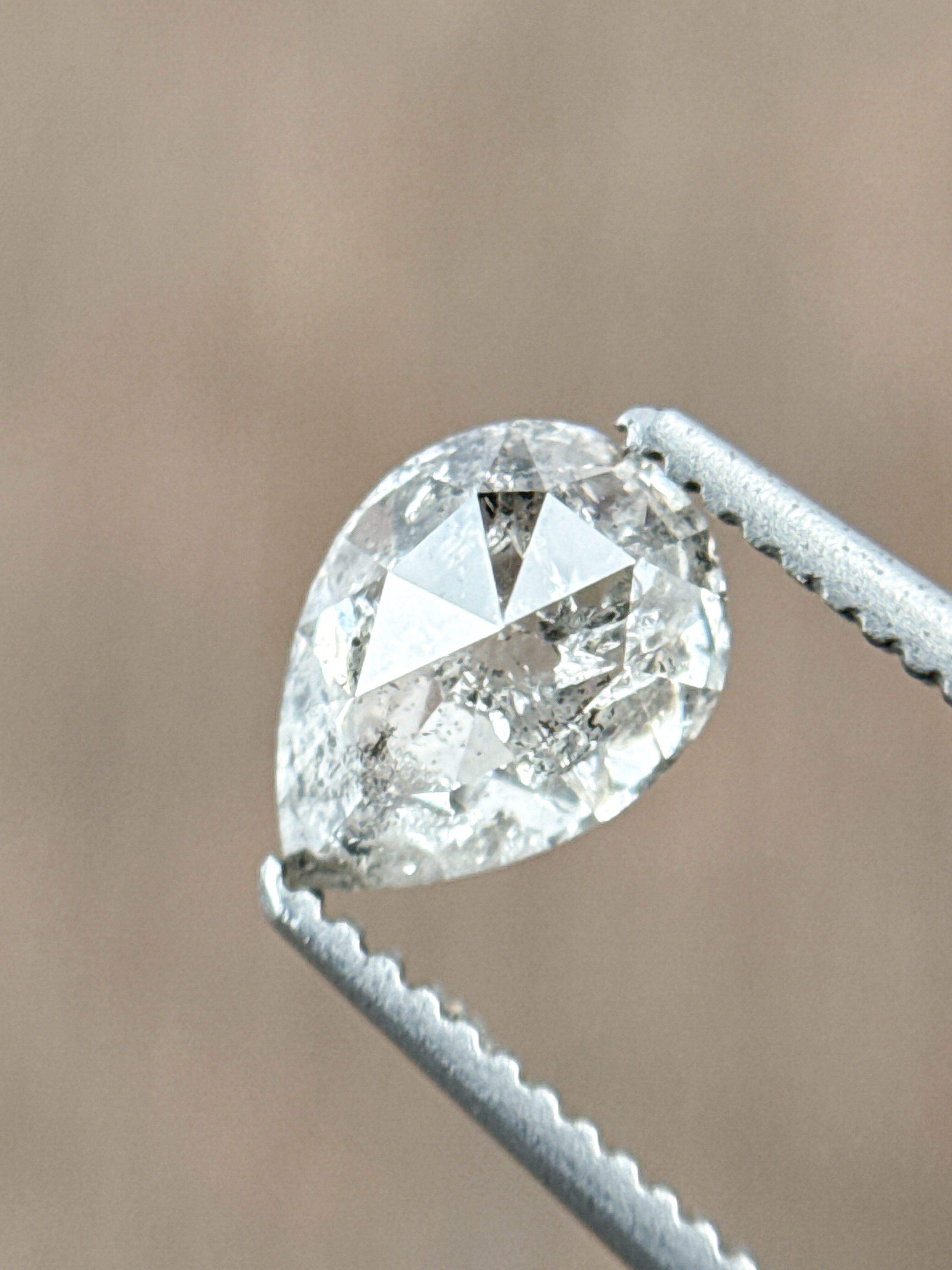 0.83 Ct Pear Rose Cut Grey Natural Salt and Pepper Diamond