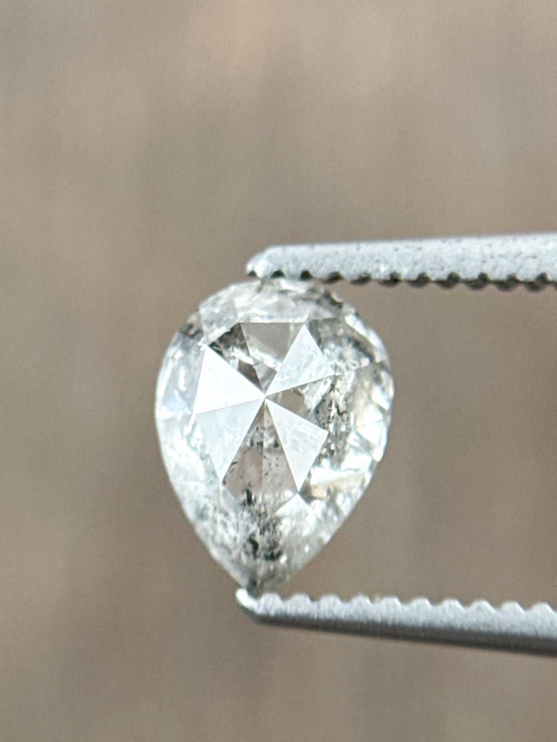 0.83 Ct Pear Rose Cut Grey Natural Salt and Pepper Diamond