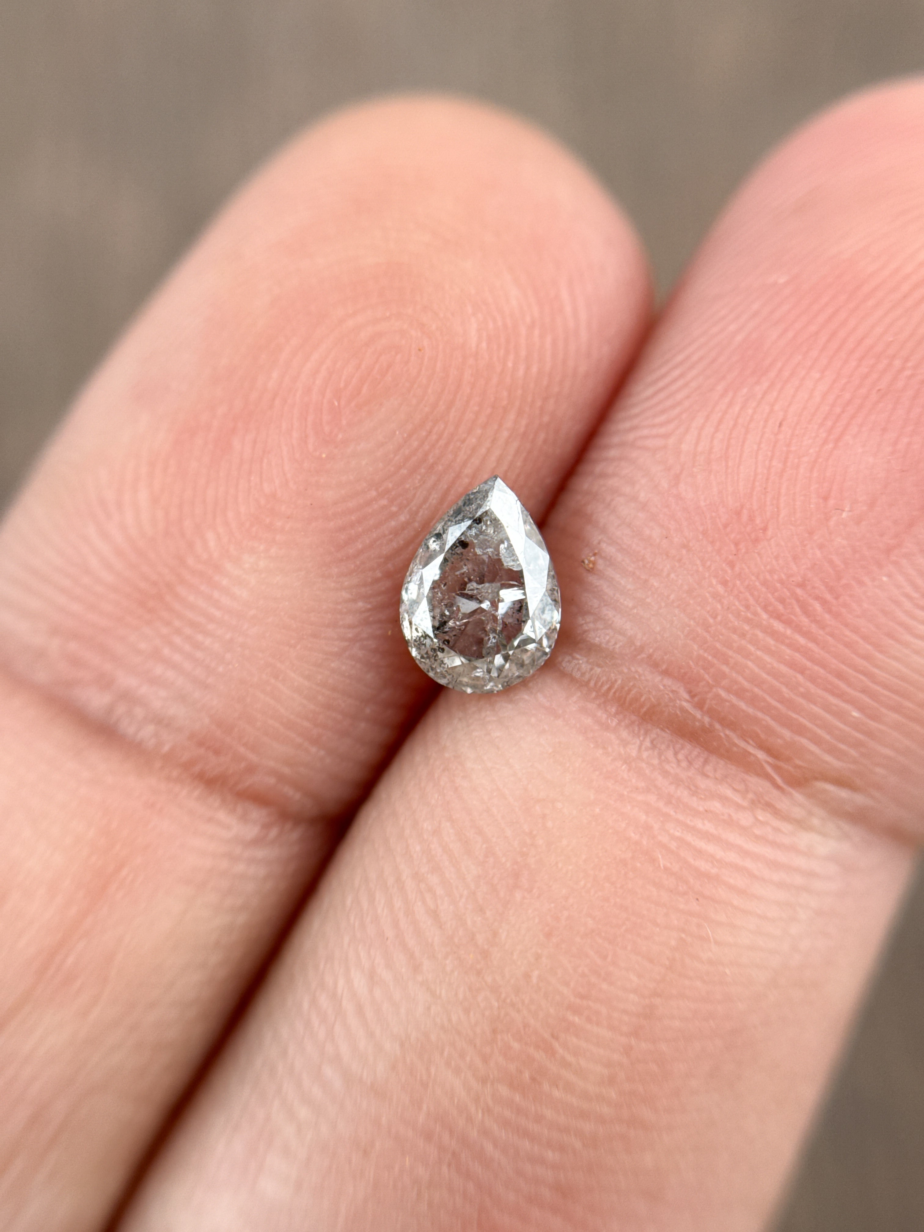 0.83 Ct Pear Rose Cut Grey Natural Salt and Pepper Diamond
