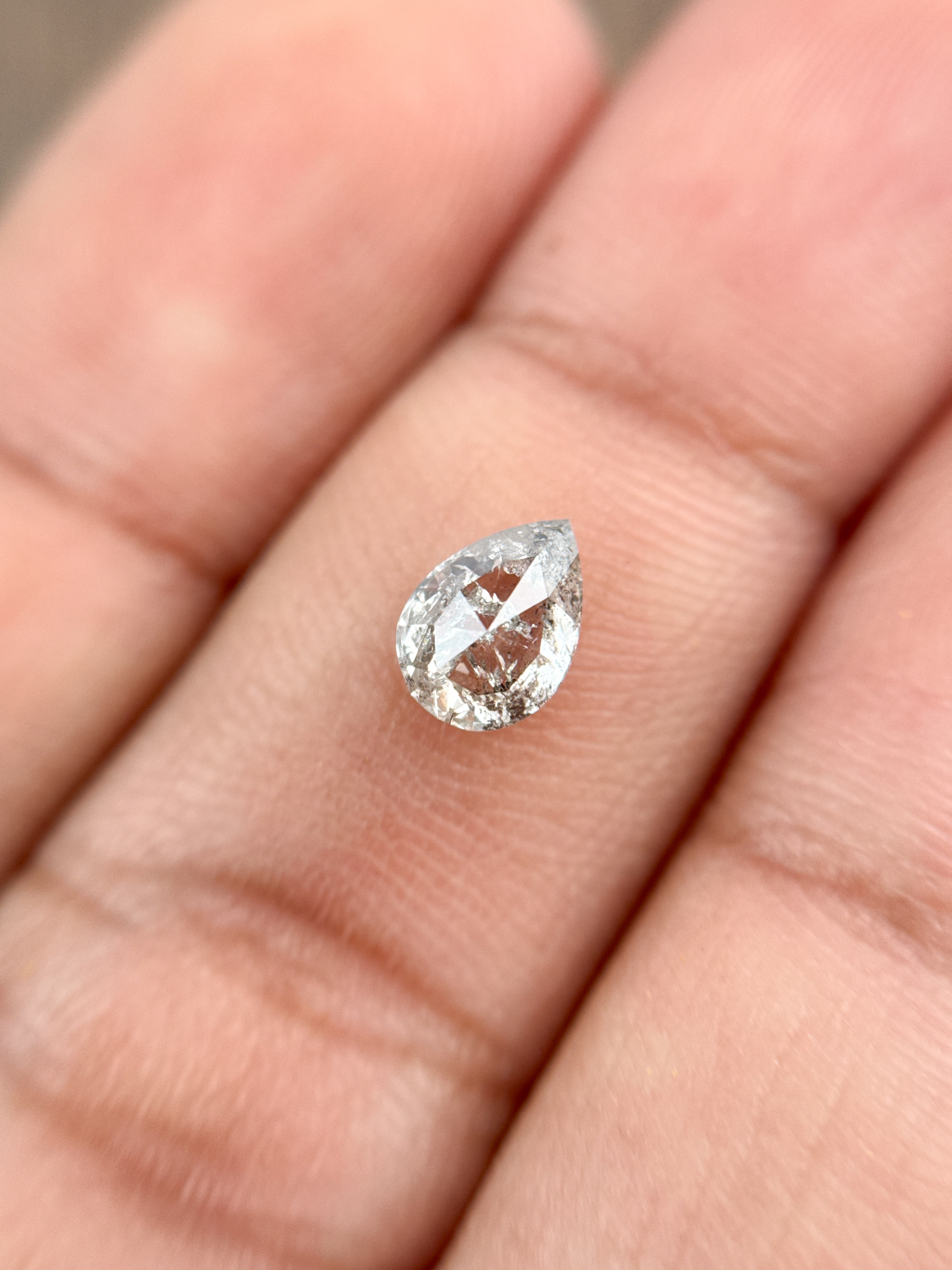 0.83 Ct Pear Rose Cut Grey Natural Salt and Pepper Diamond