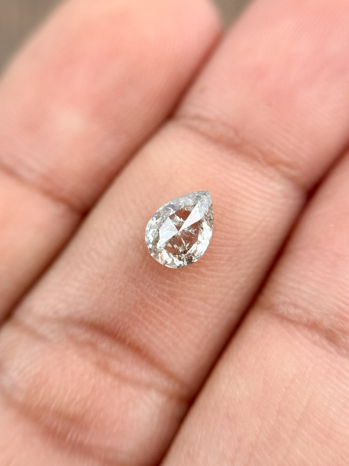 0.83 Ct Pear Rose Cut Grey Natural Salt and Pepper Diamond