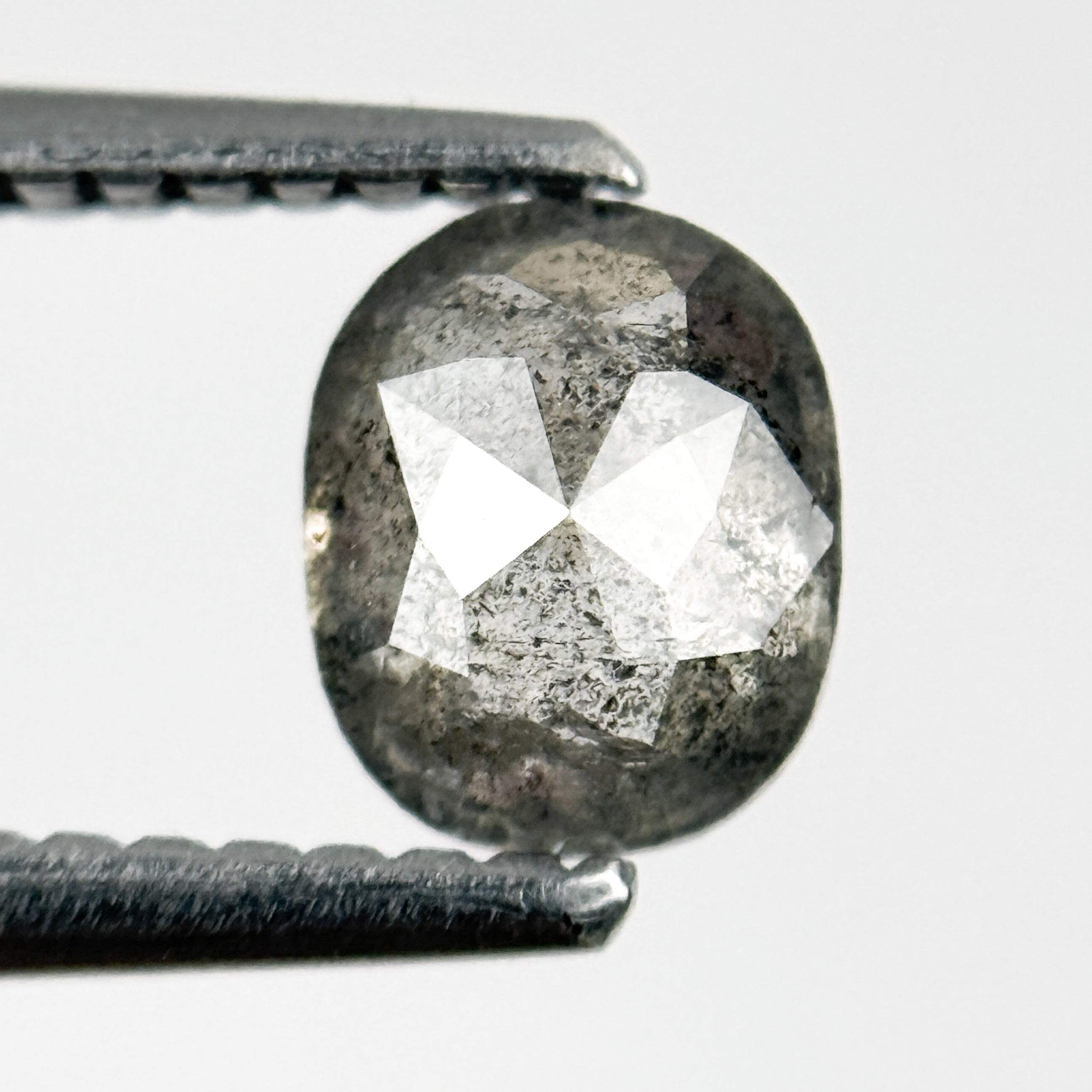 0.76 Ct Oval Rose Cut Grey Natural Salt and Pepper Diamond