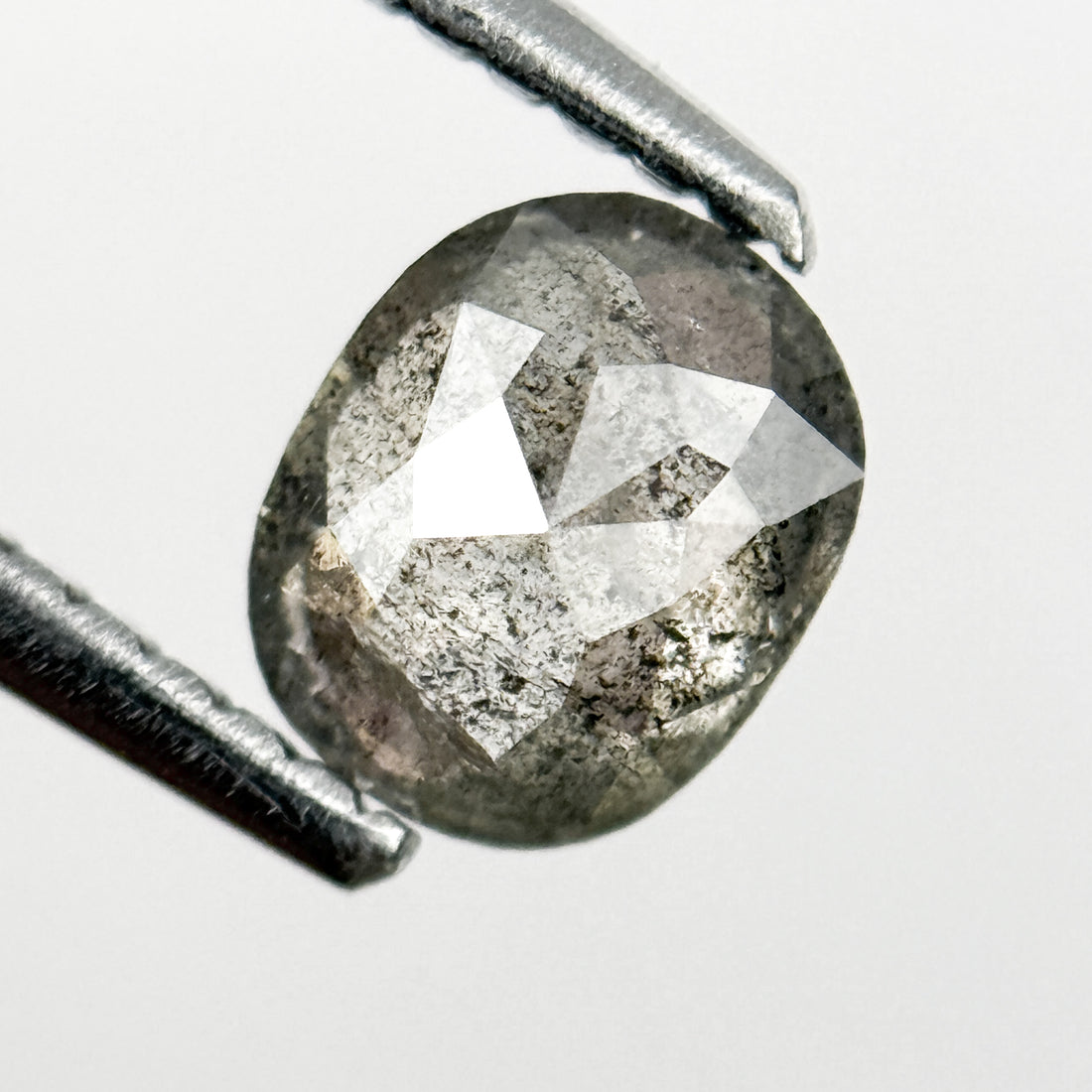 0.76 Ct Oval Rose Cut Grey Natural Salt and Pepper Diamond