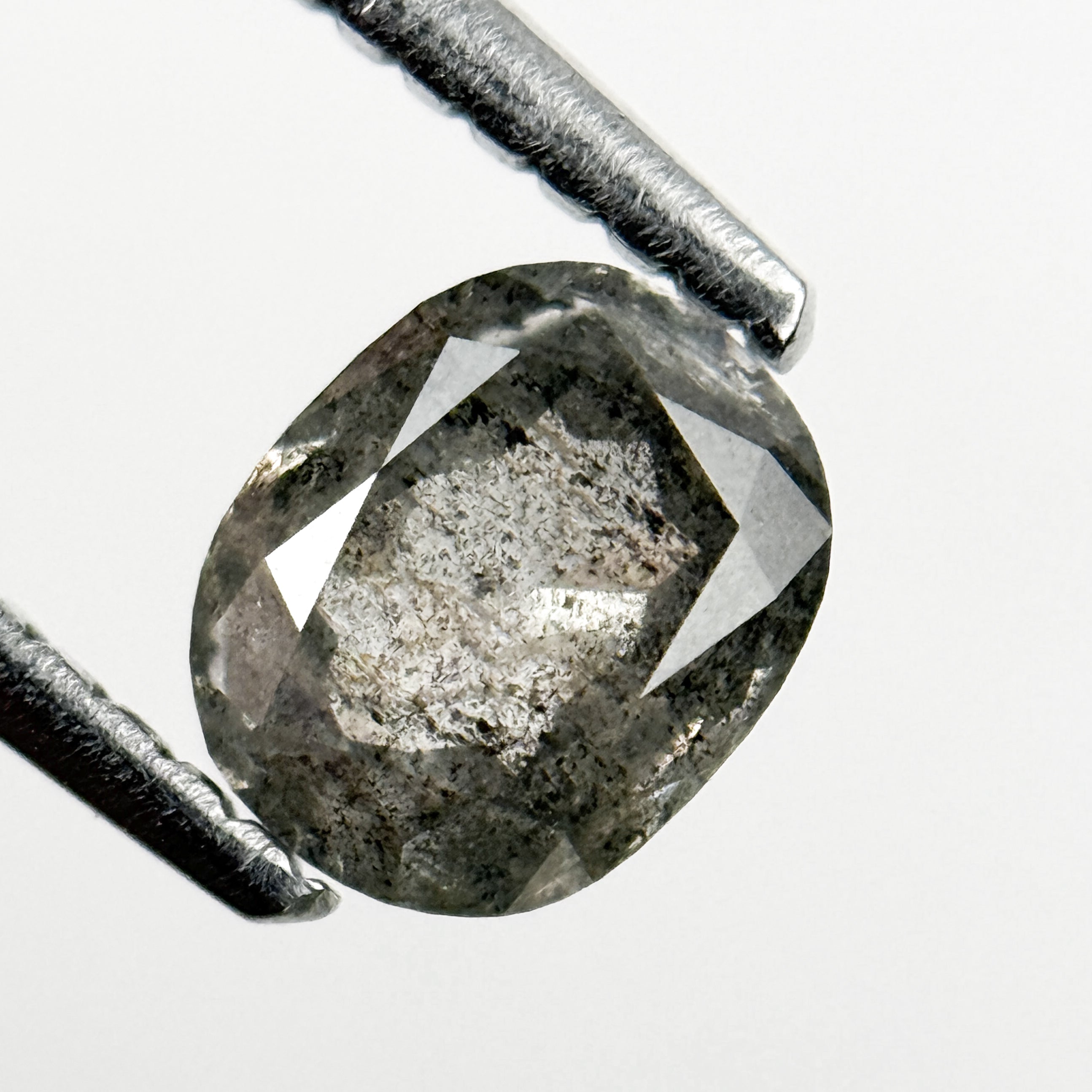 0.76 Ct Oval Rose Cut Grey Natural Salt and Pepper Diamond