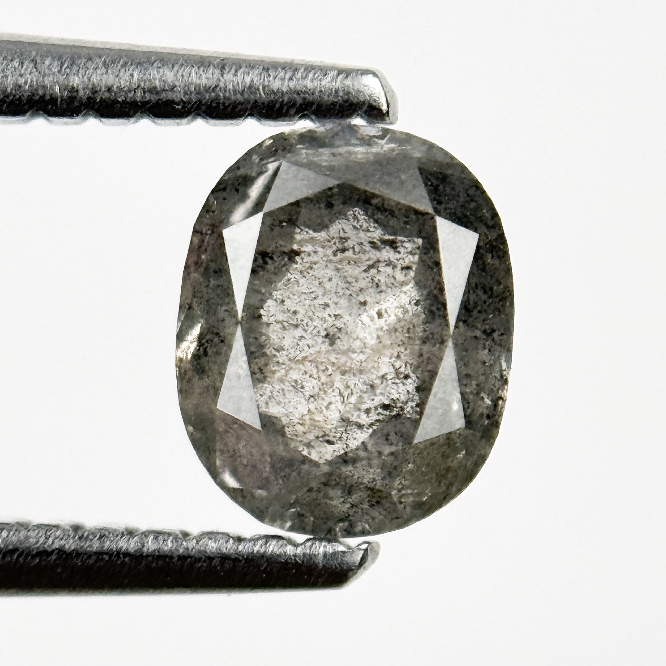 0.76 Ct Oval Rose Cut Grey Natural Salt and Pepper Diamond