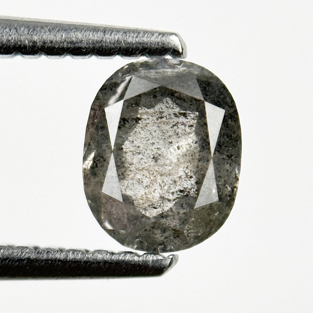 0.76 Ct Oval Rose Cut Grey Natural Salt and Pepper Diamond