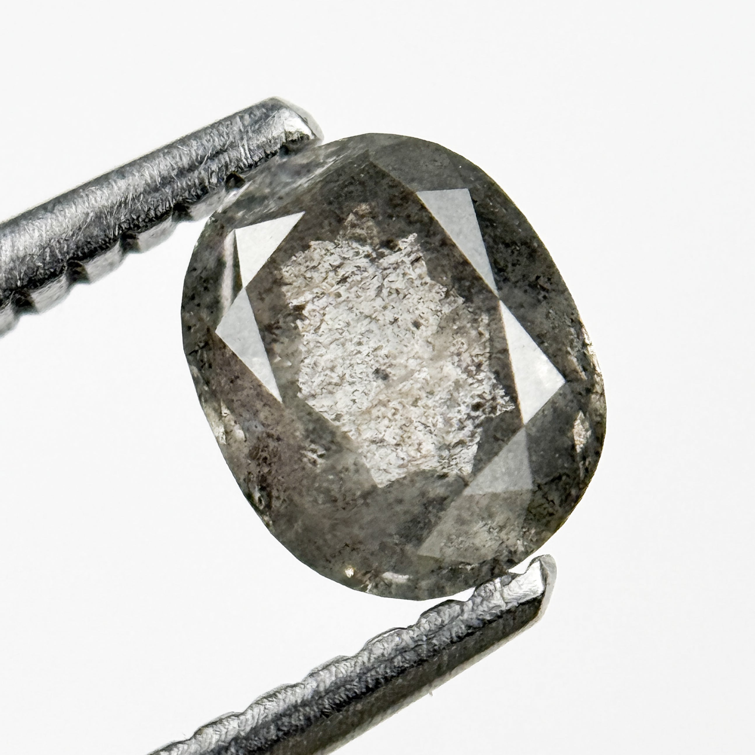 0.76 Ct Oval Rose Cut Grey Natural Salt and Pepper Diamond