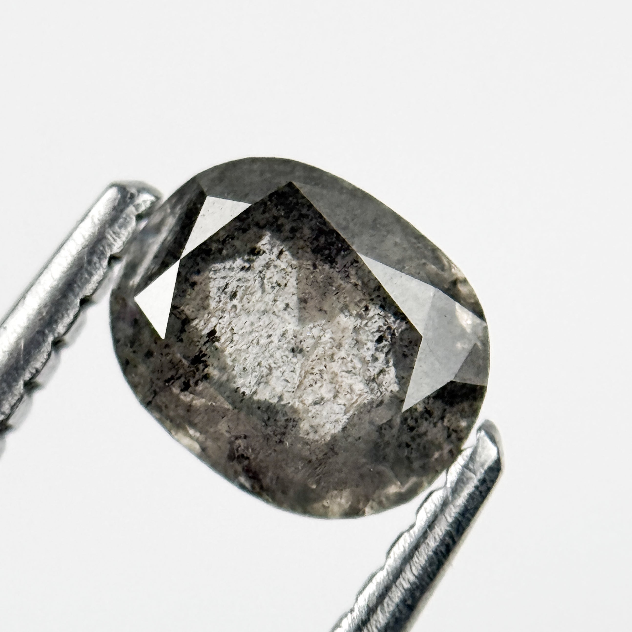 0.76 Ct Oval Rose Cut Grey Natural Salt and Pepper Diamond